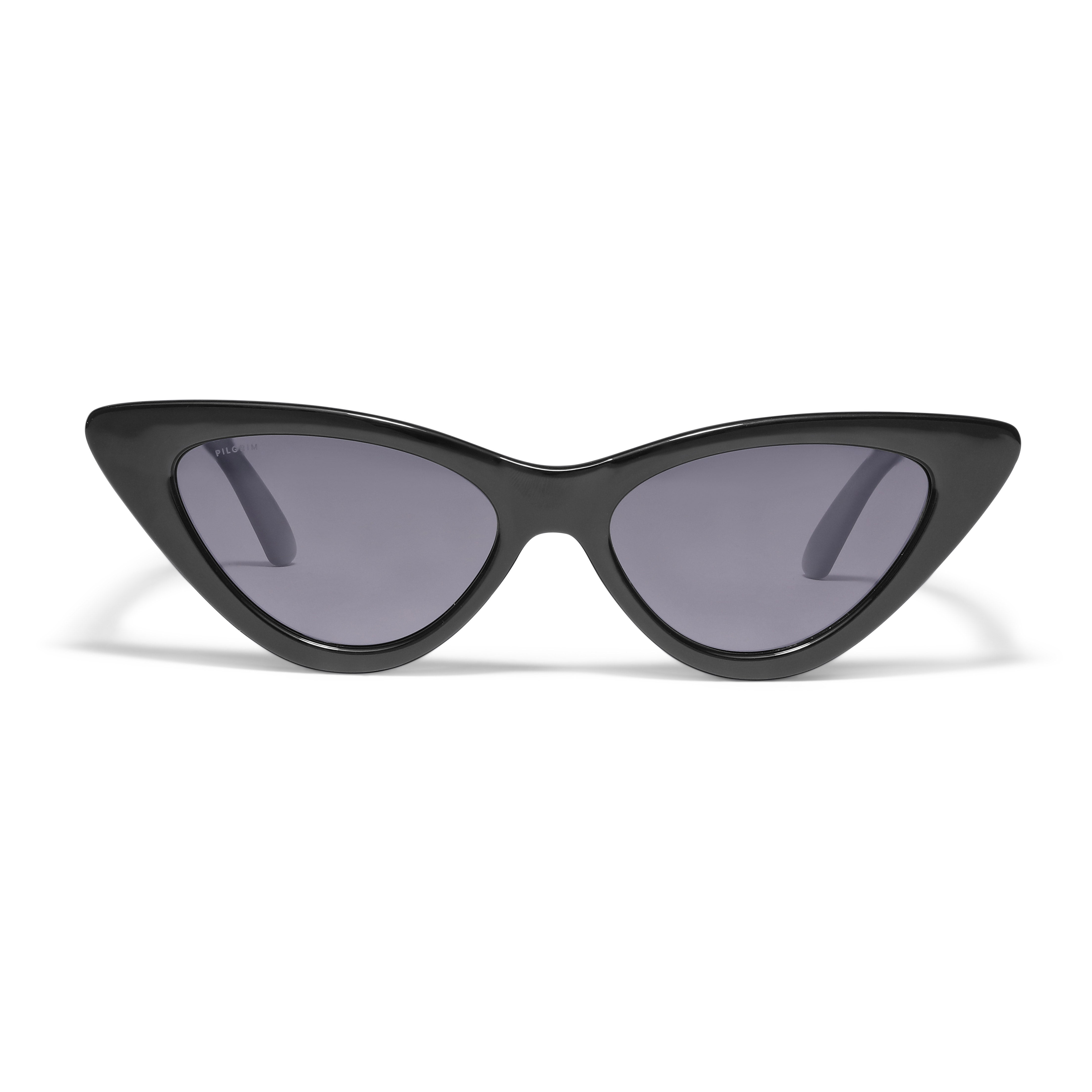 JOSELINE cat-eye sunglasses with black frames and grey lenses, showcasing a retro-inspired, trendy design with UVA/UVB protection for a stylish, modern look.
