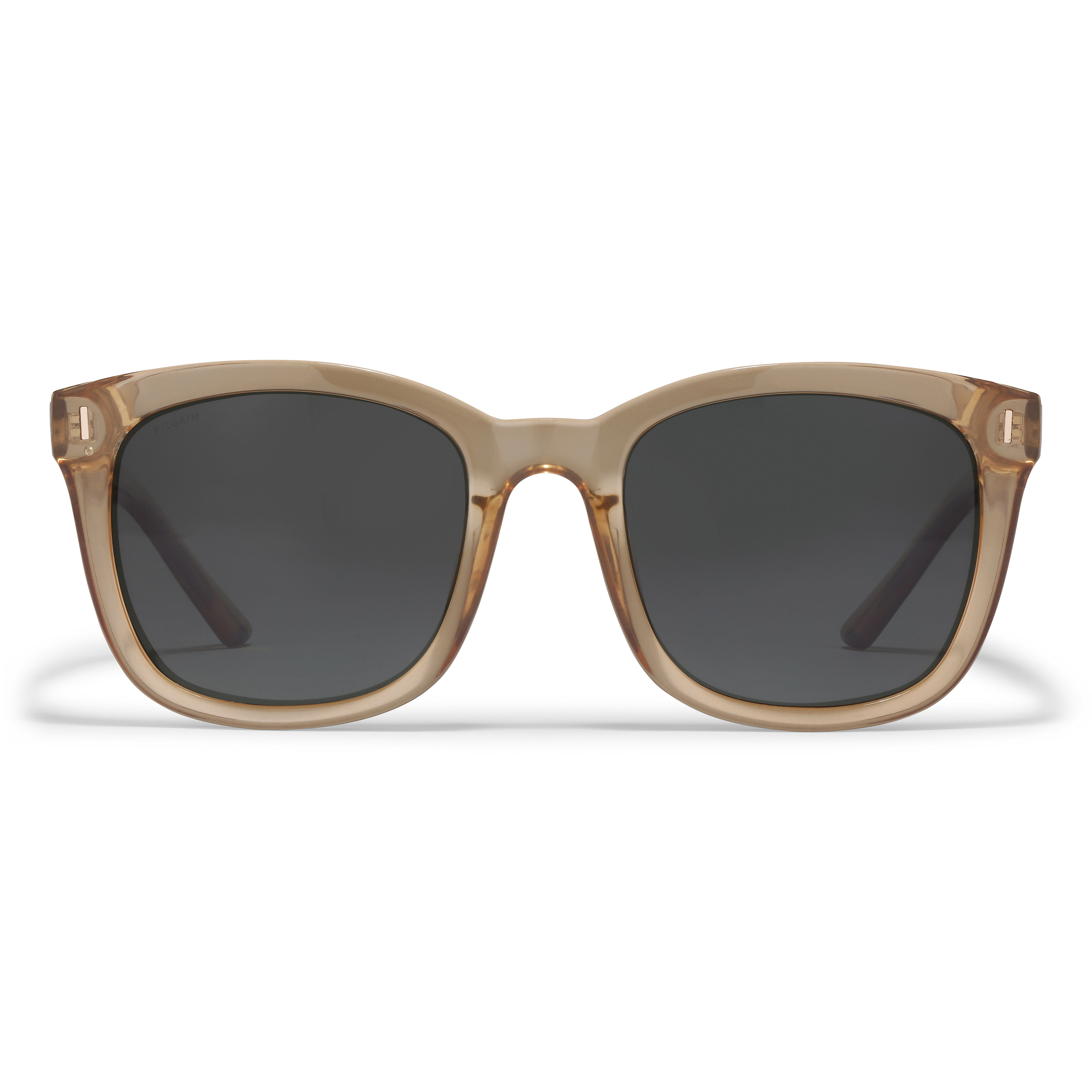 KATYA sunglasses light brown, featuring transparent brown frames and dark green lenses, designed for style and functionality with UVA/UVB protection. Perfect for summer outings.