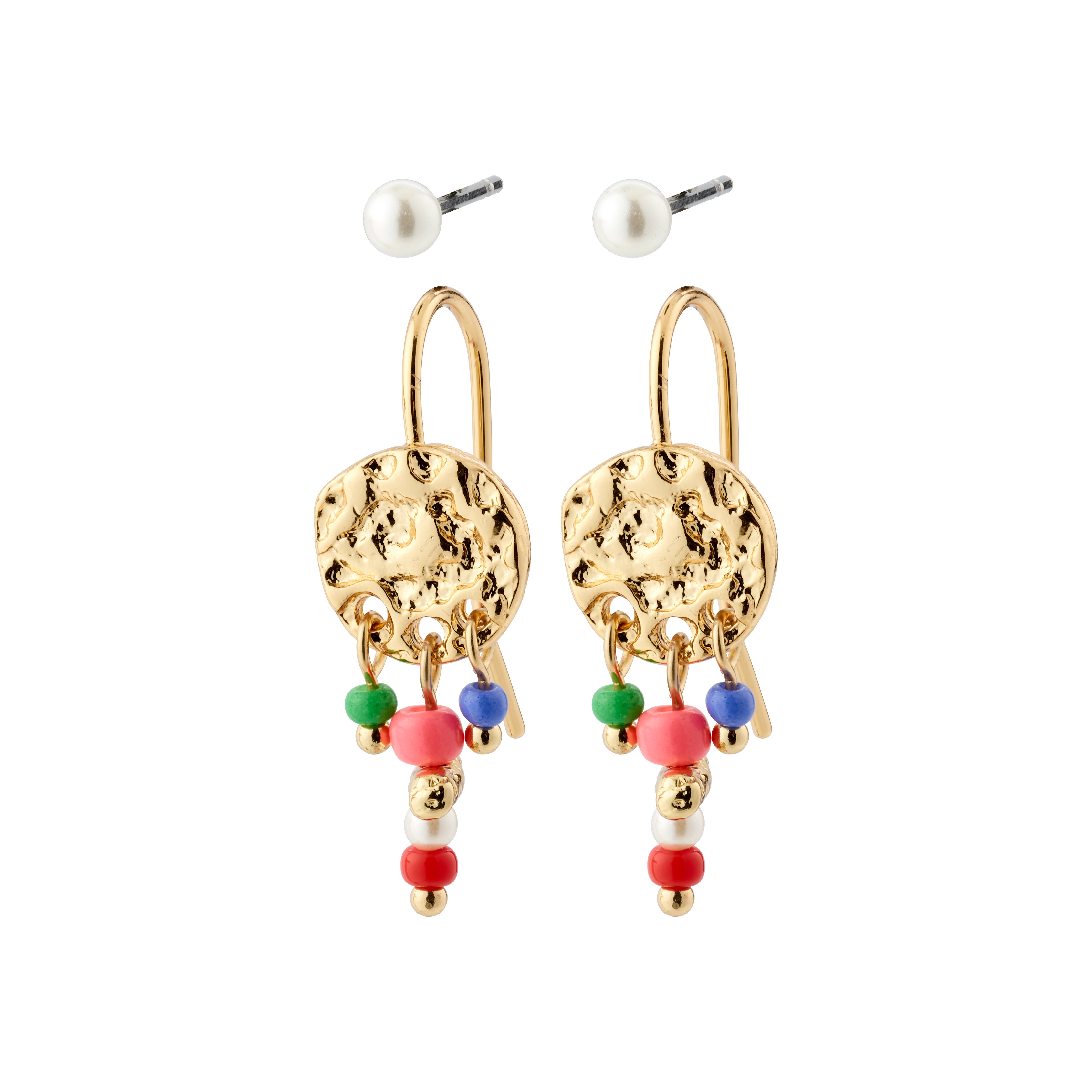 MSF earrings 2-in-1 set gold-plated features colorful beaded pendants and gold-plated coin earrings, supporting Médecins Sans Frontières' life-saving work.