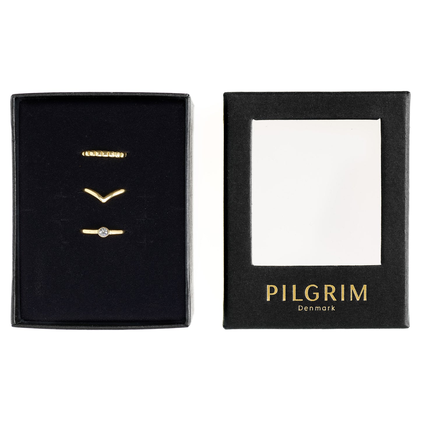 GIFTSET, recycled 3-i-1 sæt ringe, guldbelagt