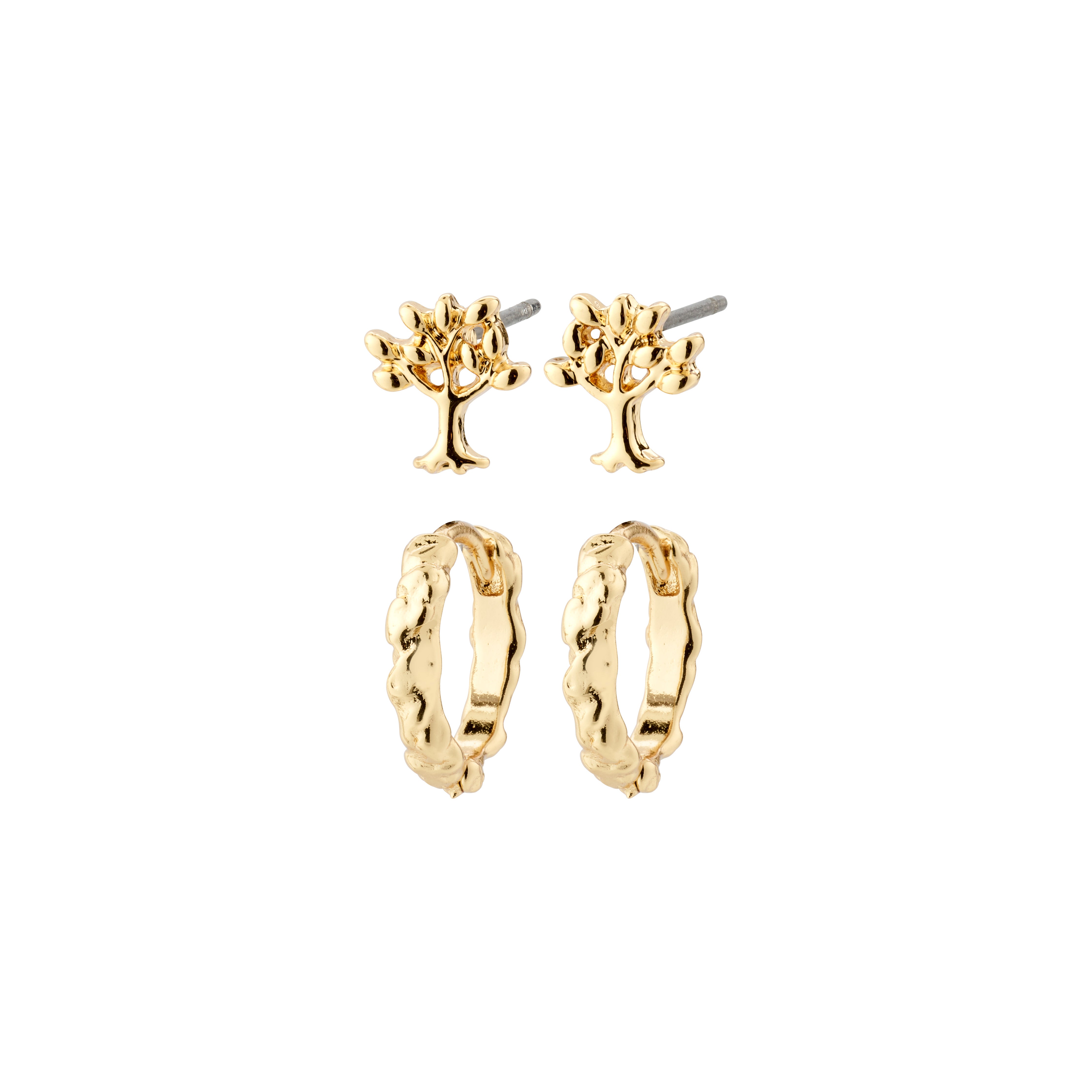 PIPER gift set: gold-plated earrings featuring Tree of Life studs and classic hoops, offering a blend of timeless style and handcrafted elegance.