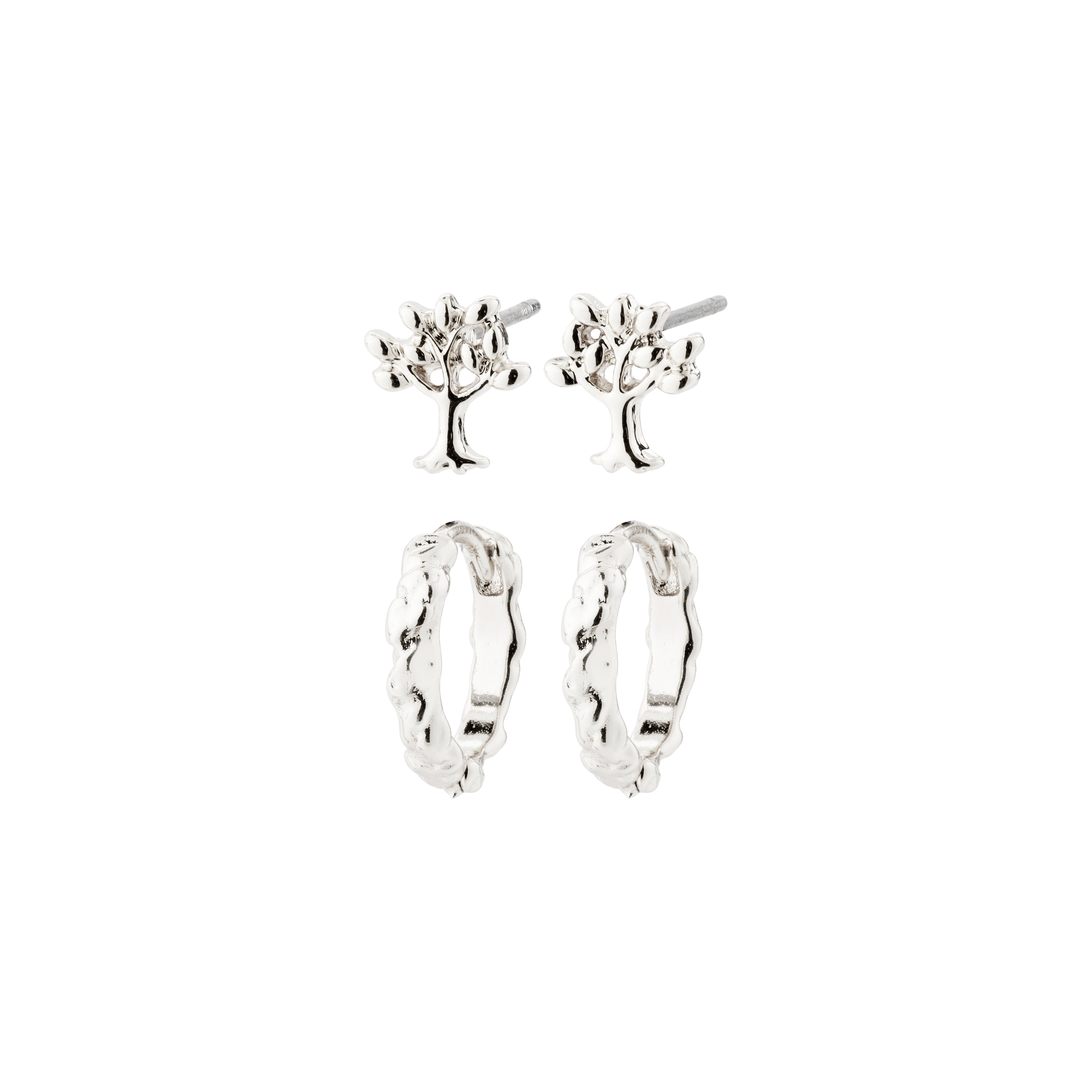 PIPER gift set: silver-plated earrings featuring Tree of Life bead pair and classic hoops, perfect for trendy ear curation or solo styling.