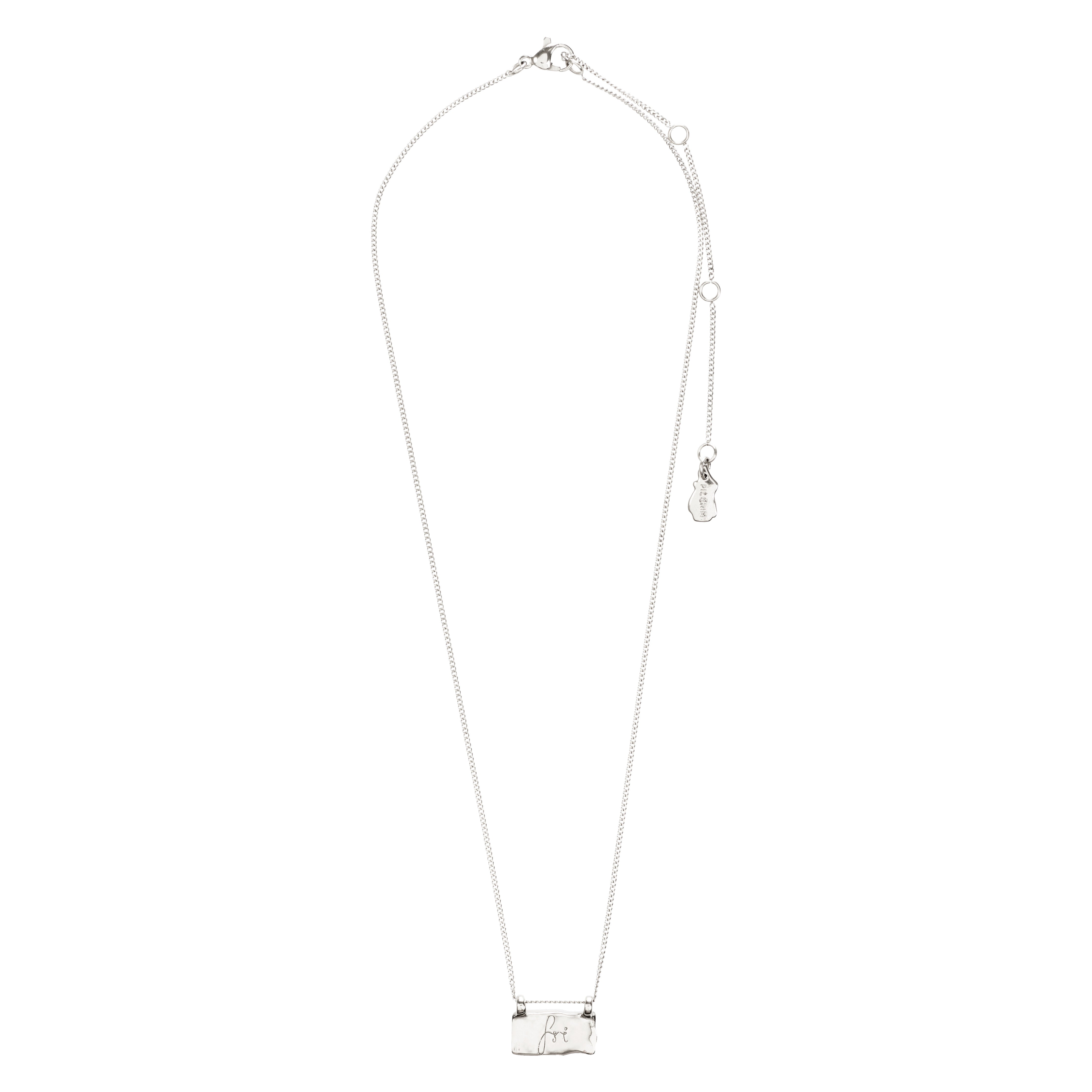 Silver-plated Necklace, Fri Af Misbrug, features a rectangular pendant with FRI and a logo, symbolizing support, on a sleek chain.