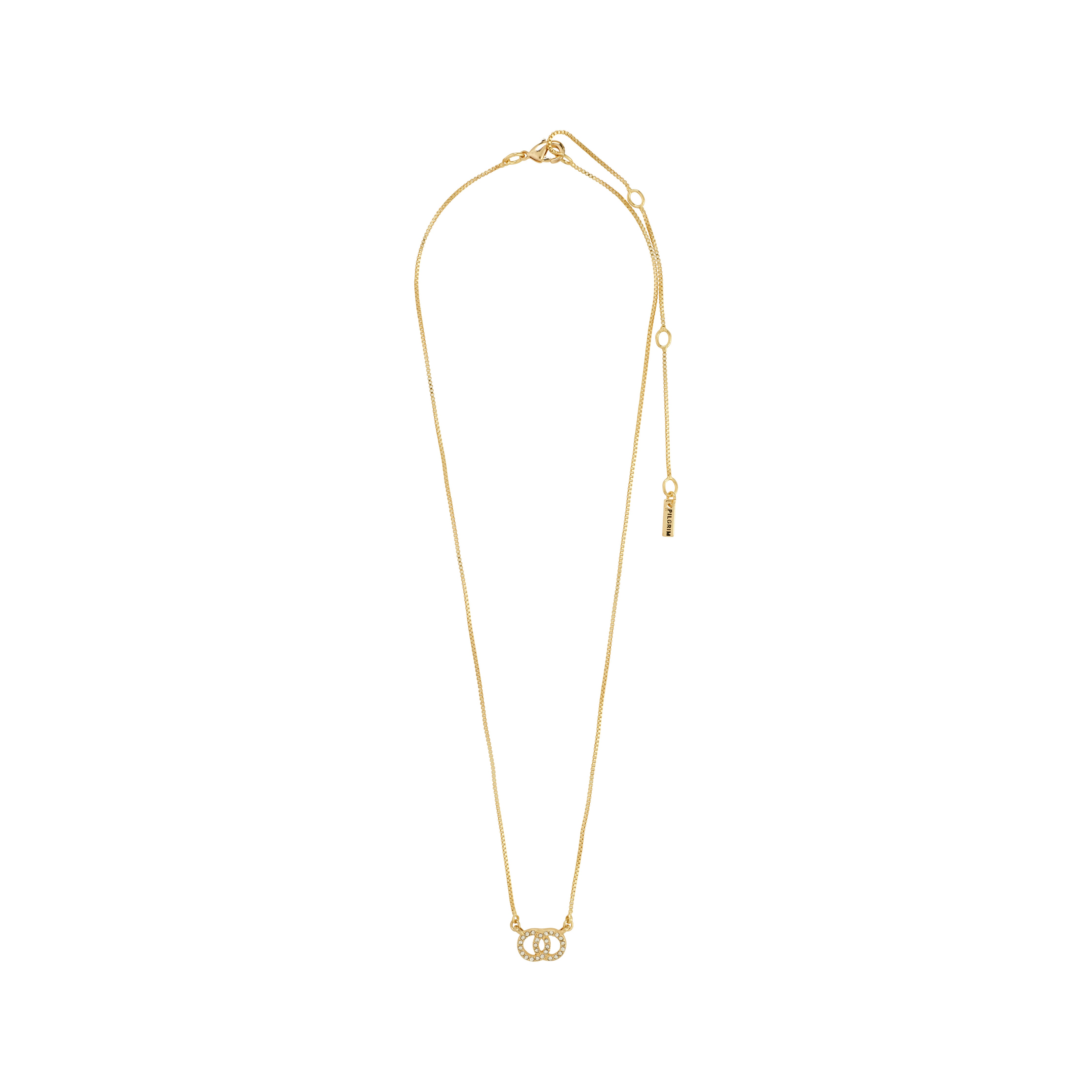 HARLAN gift set: Gold-plated necklace with interlocking circle pendant encrusted with Preciosa crystals, featuring a lobster-claw clasp and extender chain for adjustable elegance.