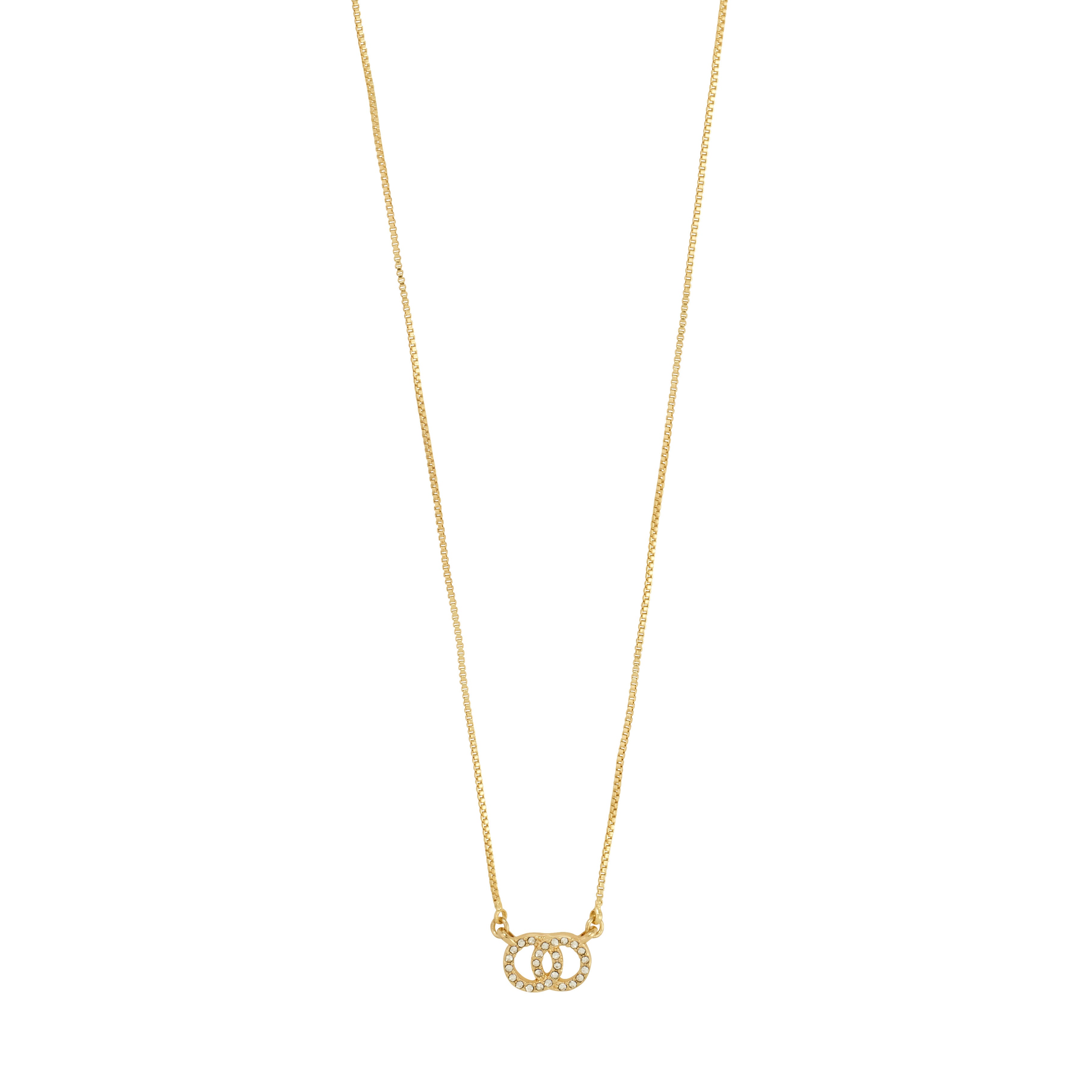 HARLAN gift set: Gold-tone necklace featuring interlocking ovals with crystals, matched with stud earrings. Minimalist design for elegant, day-to-night style.