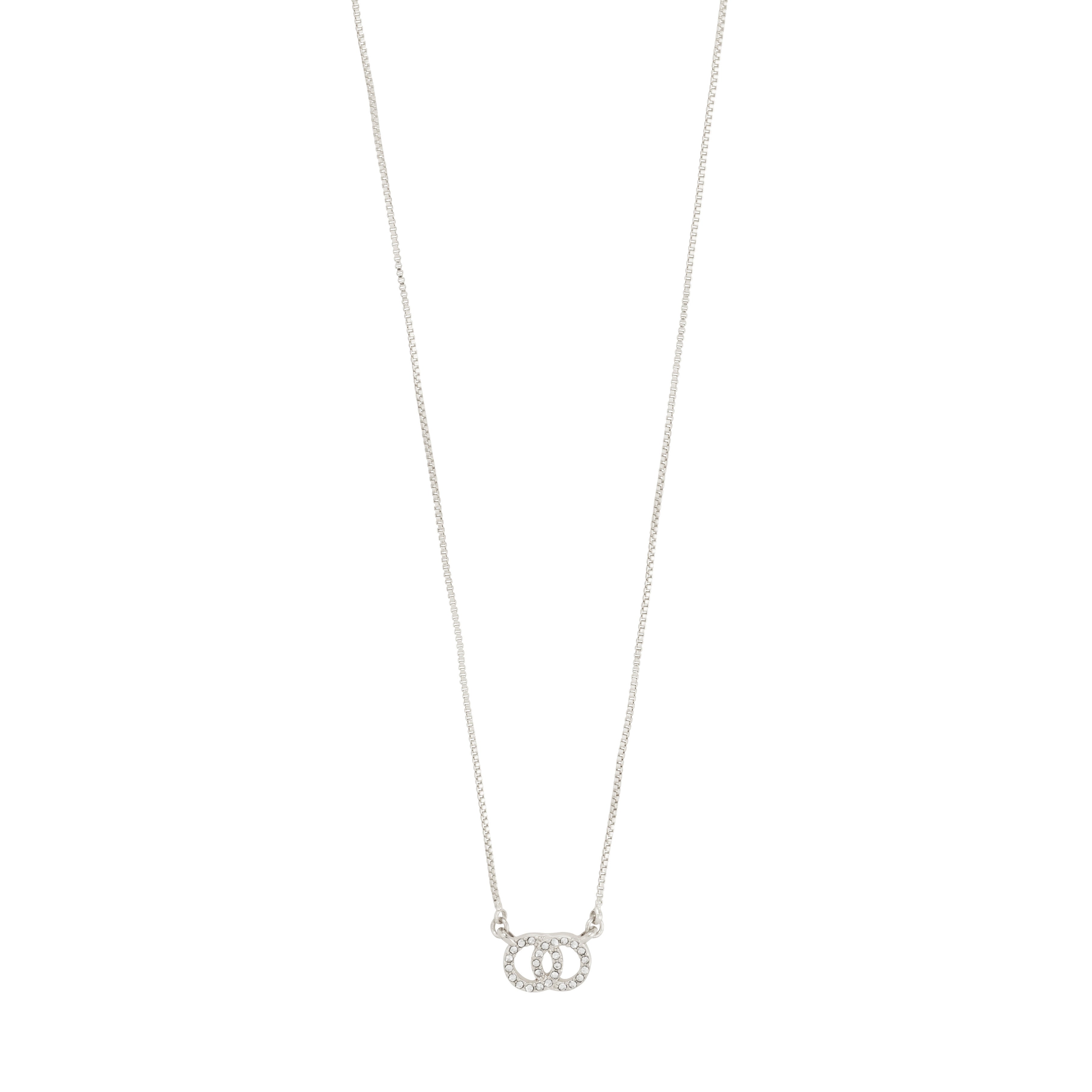 HARLAN gift set featuring a silver-plated necklace with interlocking circle pendant and matching stud earrings, adorned with sparkling Preciosa crystals, ideal for stylish gifting.