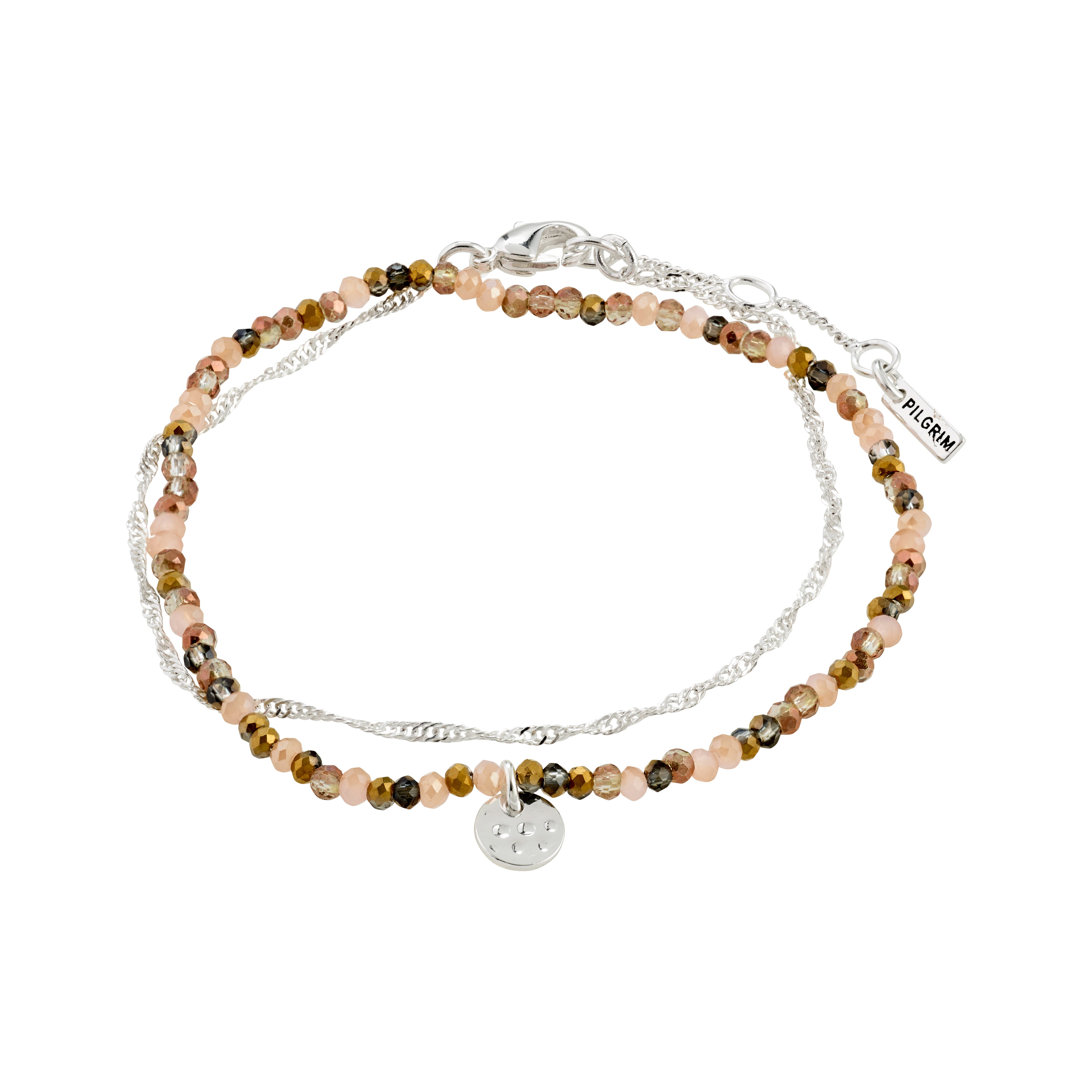 BELLAMY gift set: Two bracelets—one with warm-toned beads and charm, the other a twisted silver chain. Perfect for creating a chic, layered boho style.