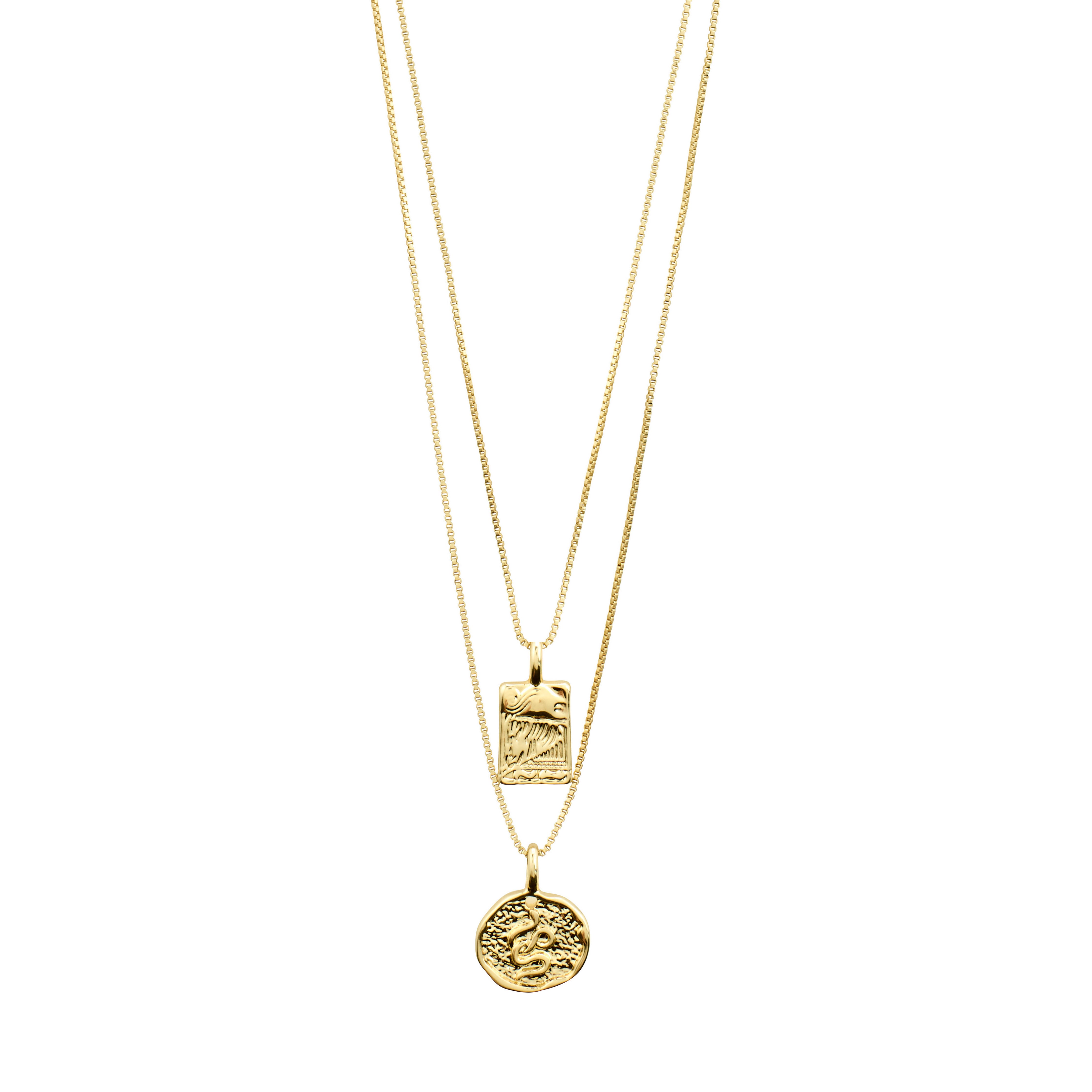 VALKYRIA coin necklace 2-in-1-set gold-plated features a serpent and raven pendant, inspired by Norse mythology, on 45 cm and 40 cm chains.