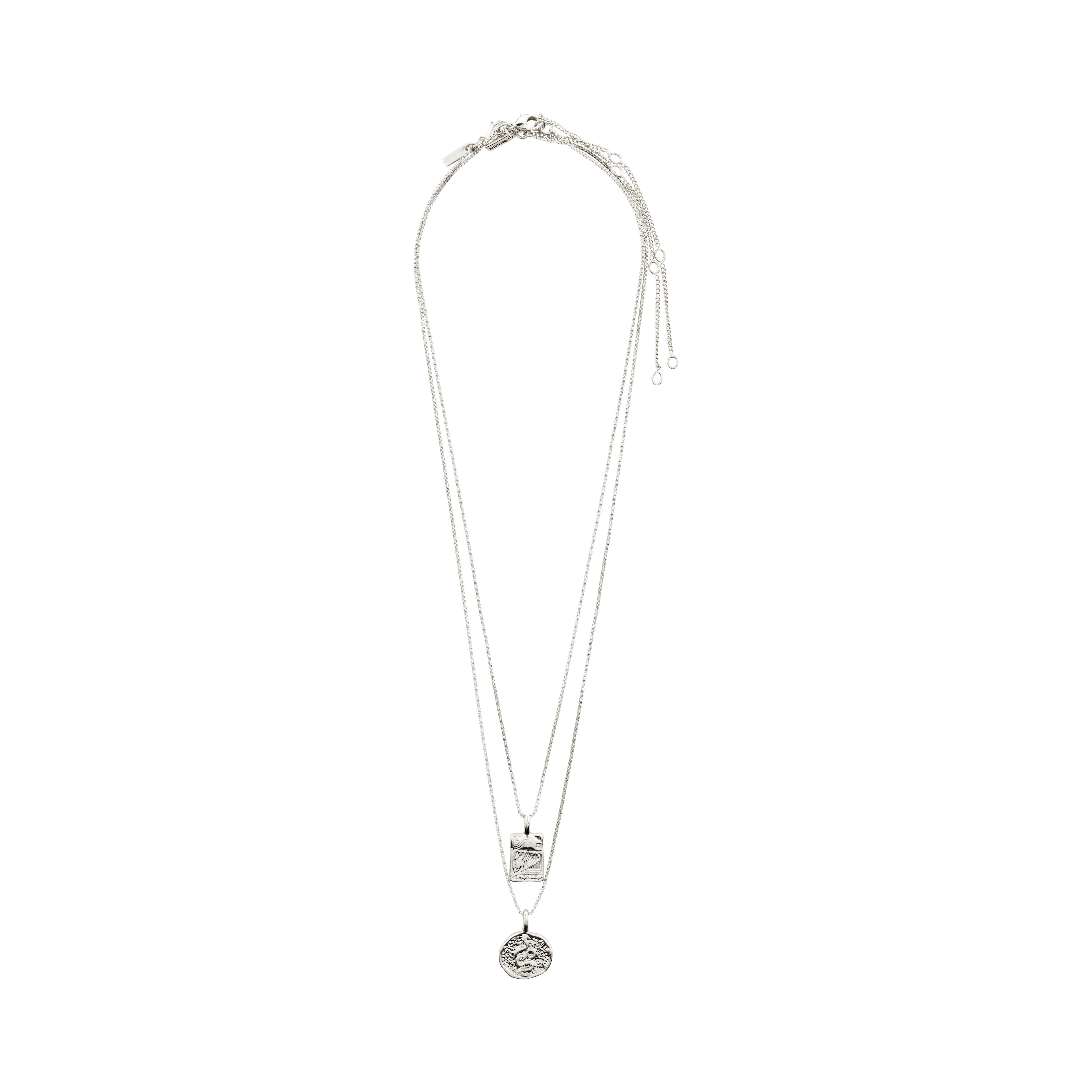VALKYRIA coin necklace 2-in-1-set silver-plated features serpent and raven pendants inspired by Norse mythology, elegantly hanging on two silver-plated chains.