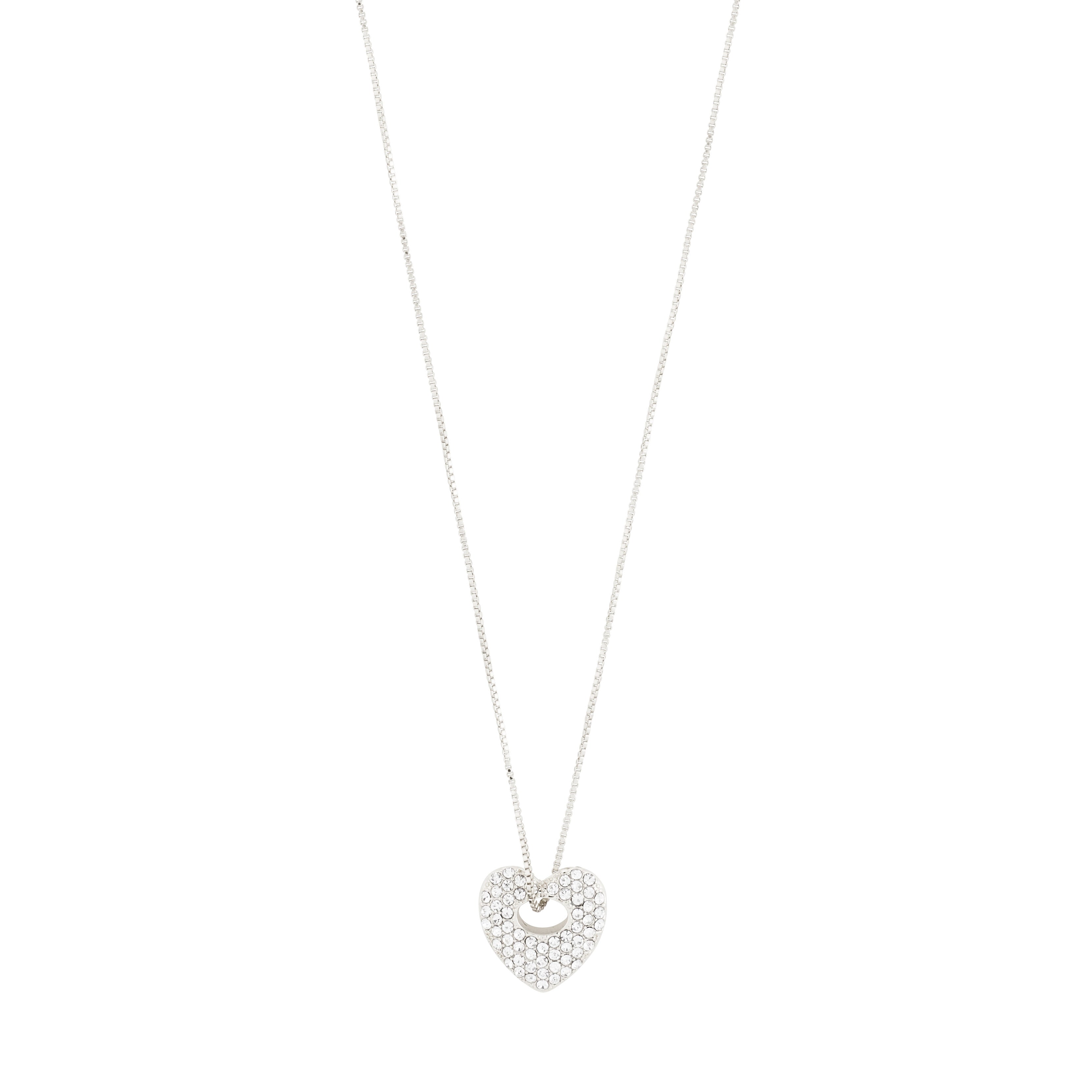 DUNE heart necklace silver-plated with a heart pendant, adorned with Preciosa crystals on a classic box chain, ideal for layering.