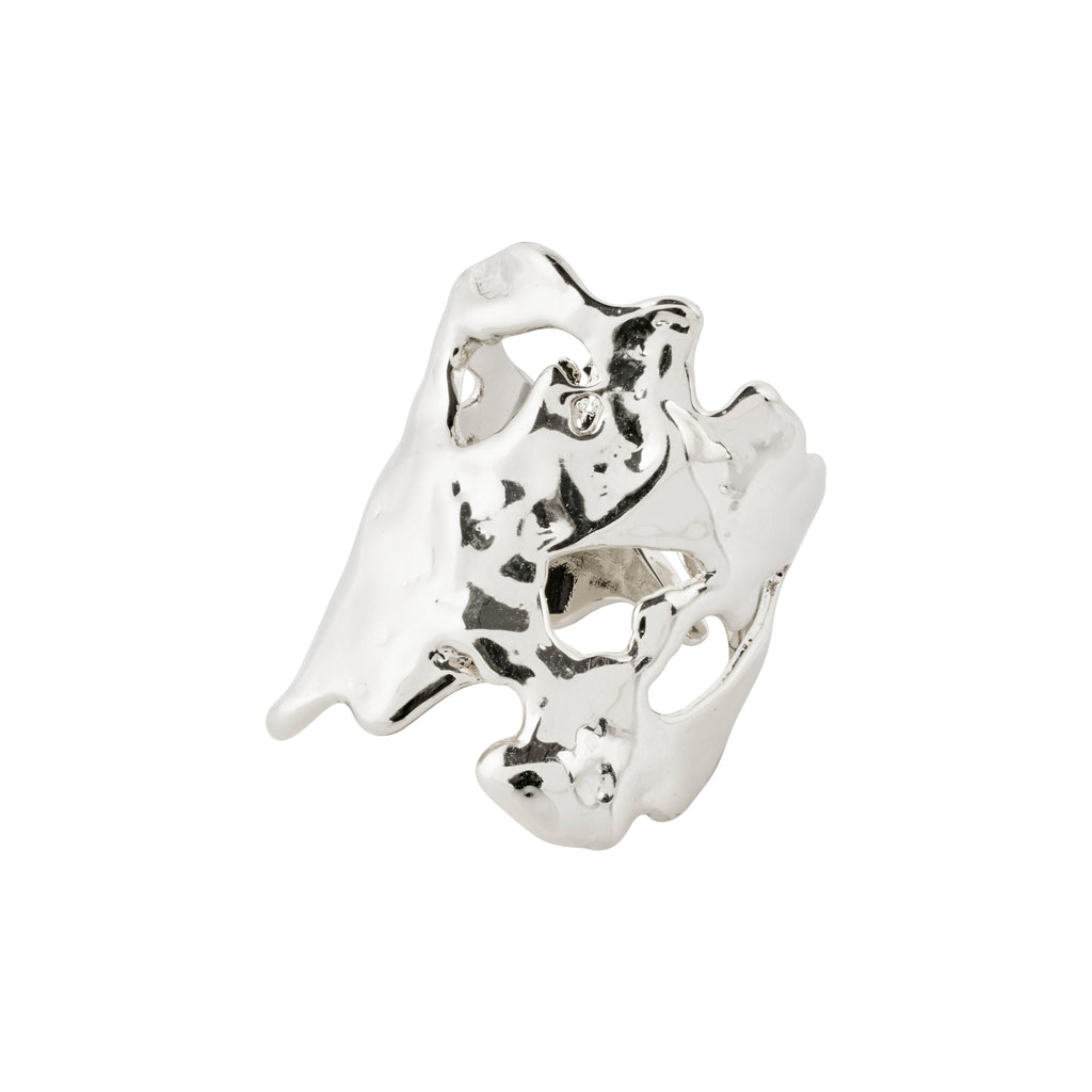 HAPPY organic shaped ring silver-plated; a chunky, sculptural ring with a fluid, handcrafted design, embodying individuality and nature-inspired elegance.