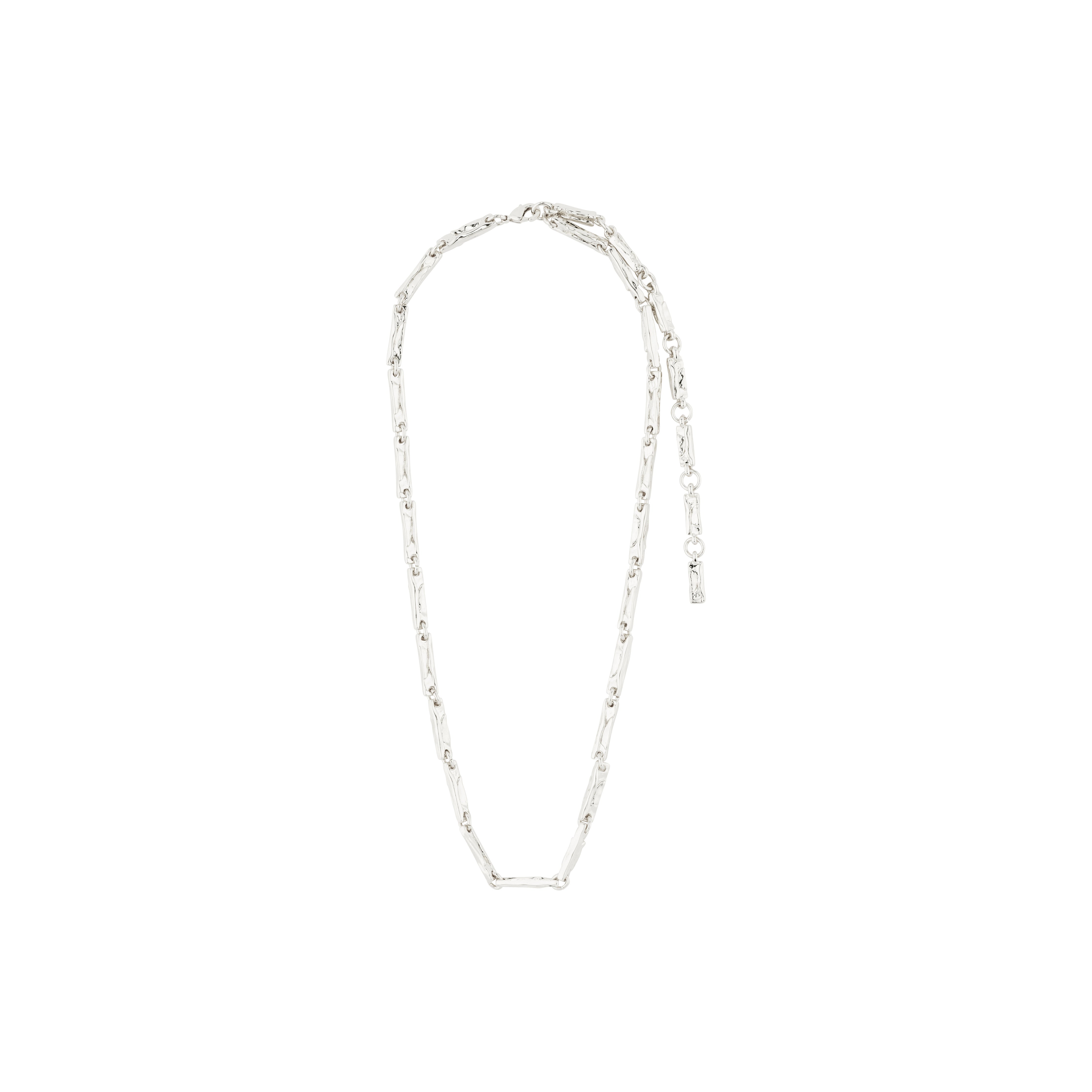 STAR necklace silver-plated with rectangular textured links, part of Pilgrim's collection, offering a unique, adjustable, and edgy style crafted from 97% recycled material.