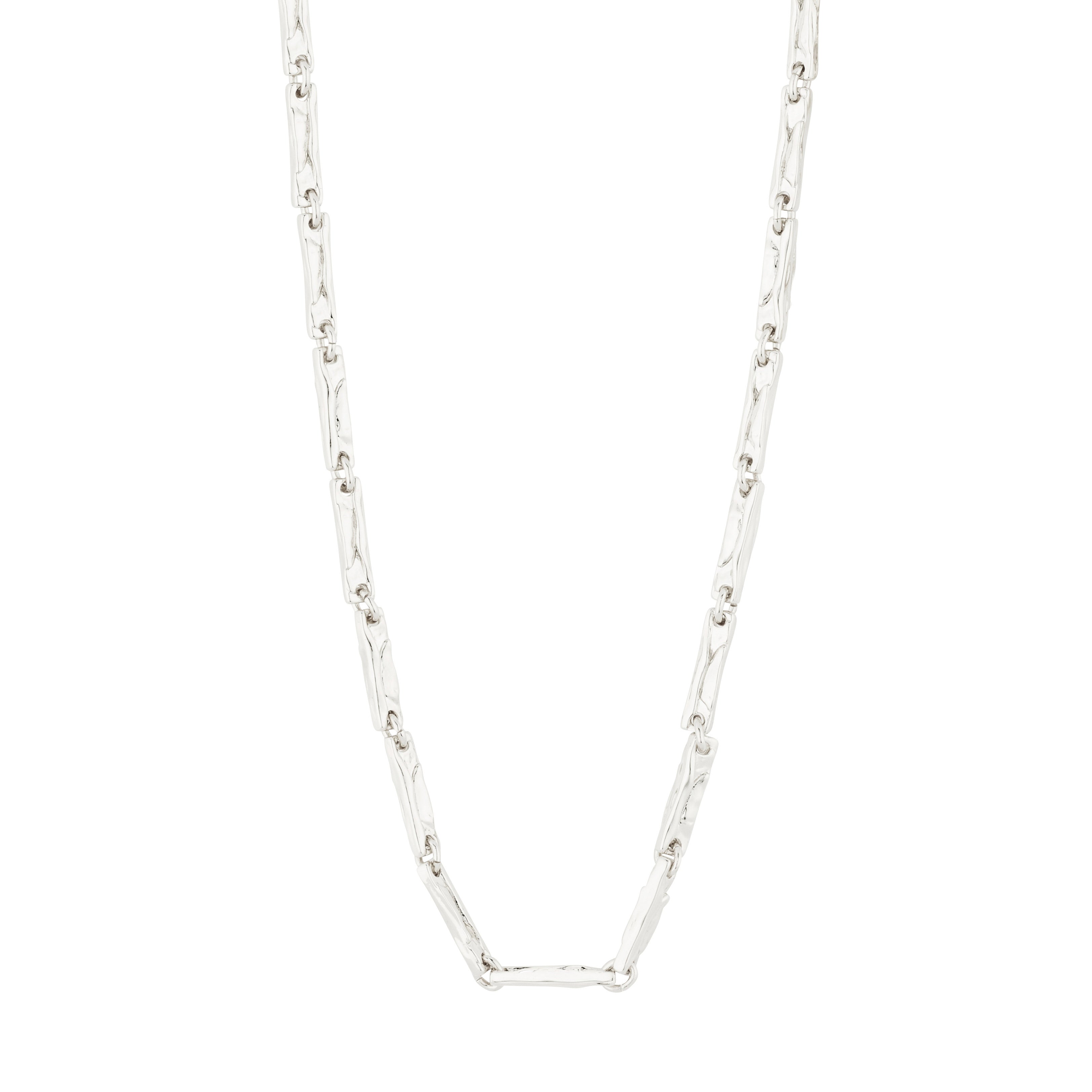 Silver-plated STAR necklace with rectangular, textured links. Adjustable 50 cm length, unisex design, crafted from 97% recycled material for a unique, urban style.