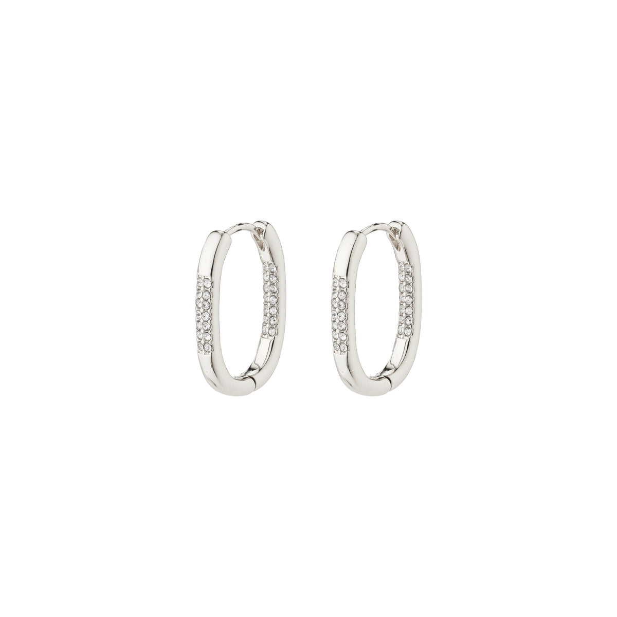 Silver-plated STAR hoops with Preciosa crystals from Pilgrim, featuring a shiny finish and easy-to-use click clasp, crafted from 96% recycled materials.