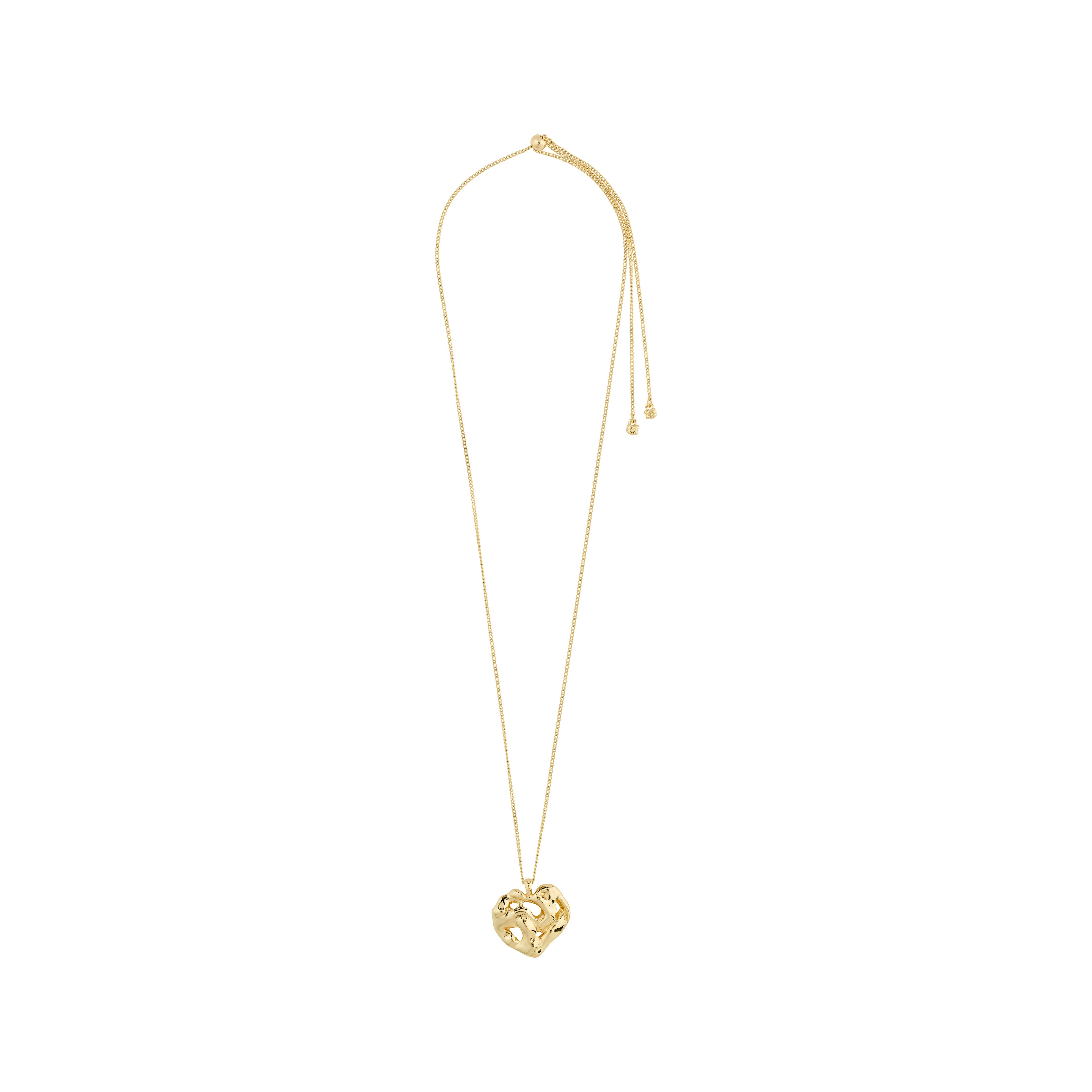 BELIEVE necklace gold-plated: A gold necklace with a fluid heart pendant, featuring a 70 cm adjustable chain for personalized wear. Crafted from 99% recycled material.
