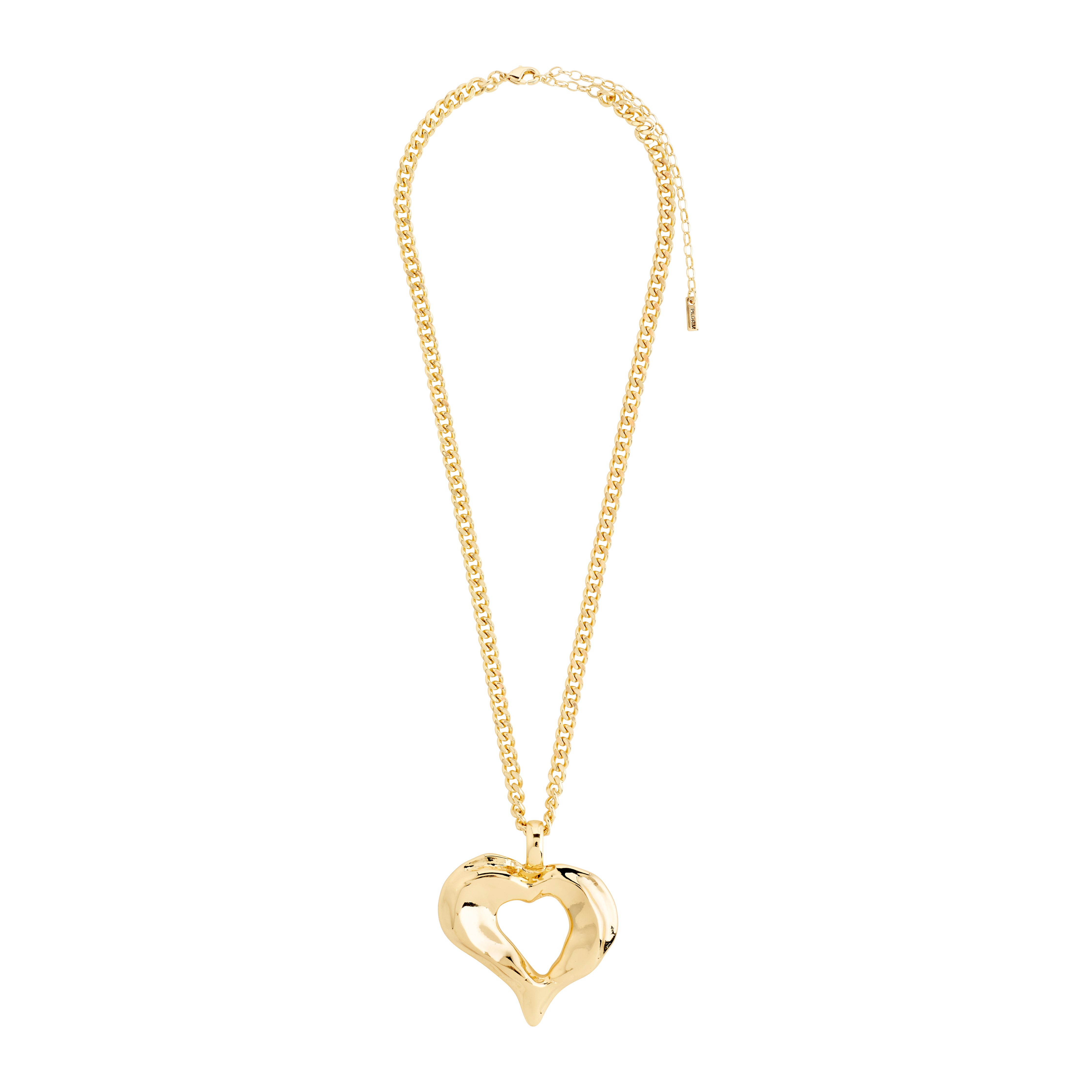 TIDE heart necklace gold-plated features a bold curb chain and chunky heart pendant, embodying Pilgrim's handcrafted Danish style and modern elegance.
