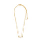Gold-plated INSTANT necklace set featuring two slim layered chains with a safety pin-inspired pendant adorned with Preciosa crystals. Includes adjustable chain tails with crystal beads.