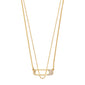 Gold-plated INSTANT necklace featuring layered fine curb and ball chains with a striking crystal-encrusted safety-pin-inspired pendant. Elegant and edgy, perfect for personal style.
