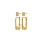 INSTANT earrings 2-in-1 set, gold-plated: features crystal-studded square studs and safety-pin–style hoops, offering a chic blend of glam and urban style.
