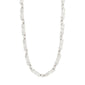 Close-up of the INSTANT necklace silver-plated by Pilgrim, featuring textured flat rectangular links, showcasing a handcrafted, shiny finish against a white background.