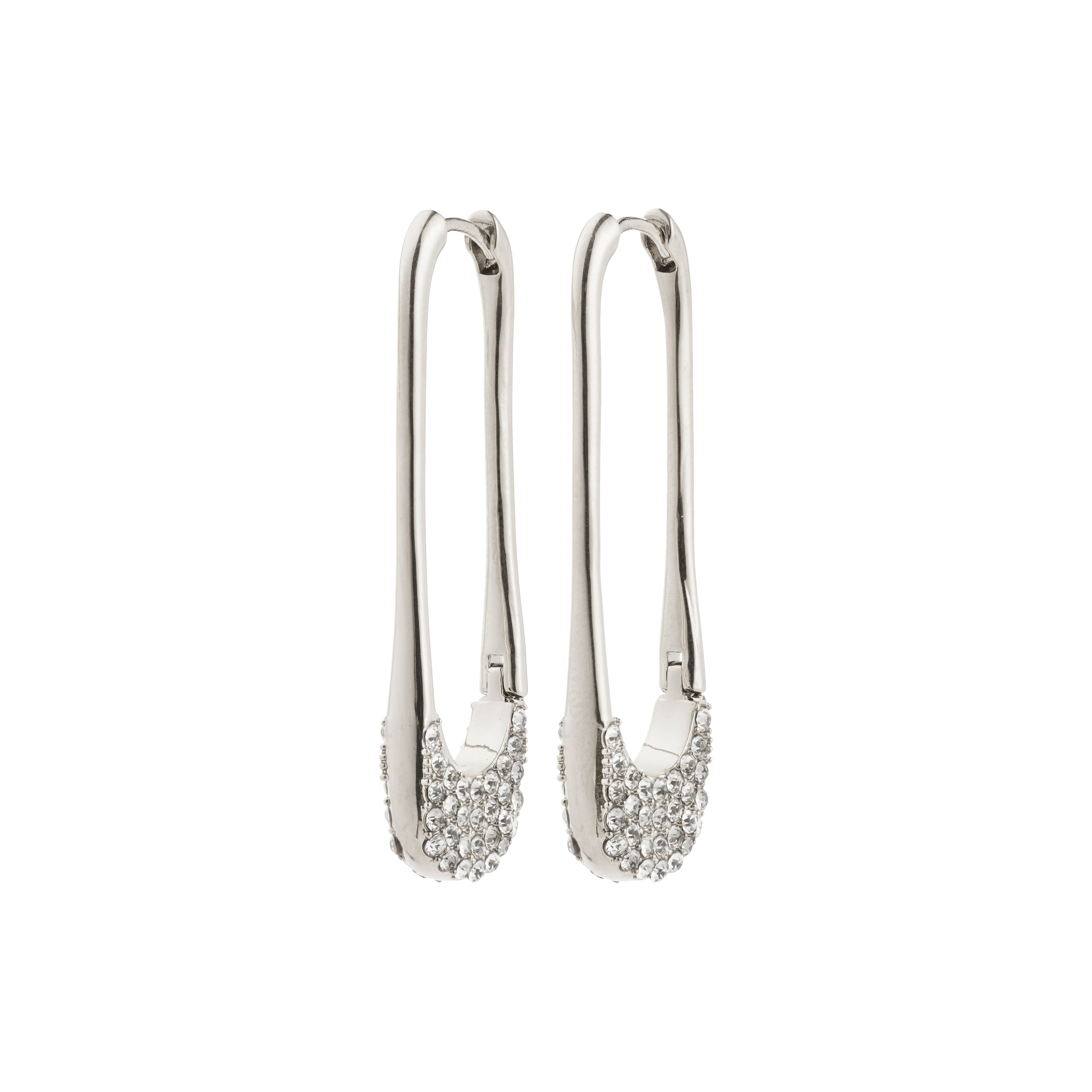 INSTANT hoops silver-plated earrings, safety-pin design with Preciosa crystals on the head section, offering an edgy yet elegant touch, perfect for versatile styling.
