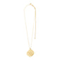 Gold-plated SPARKLE necklace by Pilgrim with an adjustable chain and a wavy, rounded disc pendant, reflecting ocean-inspired light patterns.