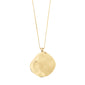 Gold-plated SPARKLE necklace with a large, wavy, organic-shaped pendant on a 90 cm chain; embodies Pilgrim's Scandinavian craftsmanship and eco-conscious fashion.