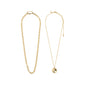 SPARKLE necklace 2-in-1 set, gold-plated: chunky curb chain with rectangular clasp and delicate chain with disc pendant, offering versatile, stylish elegance.