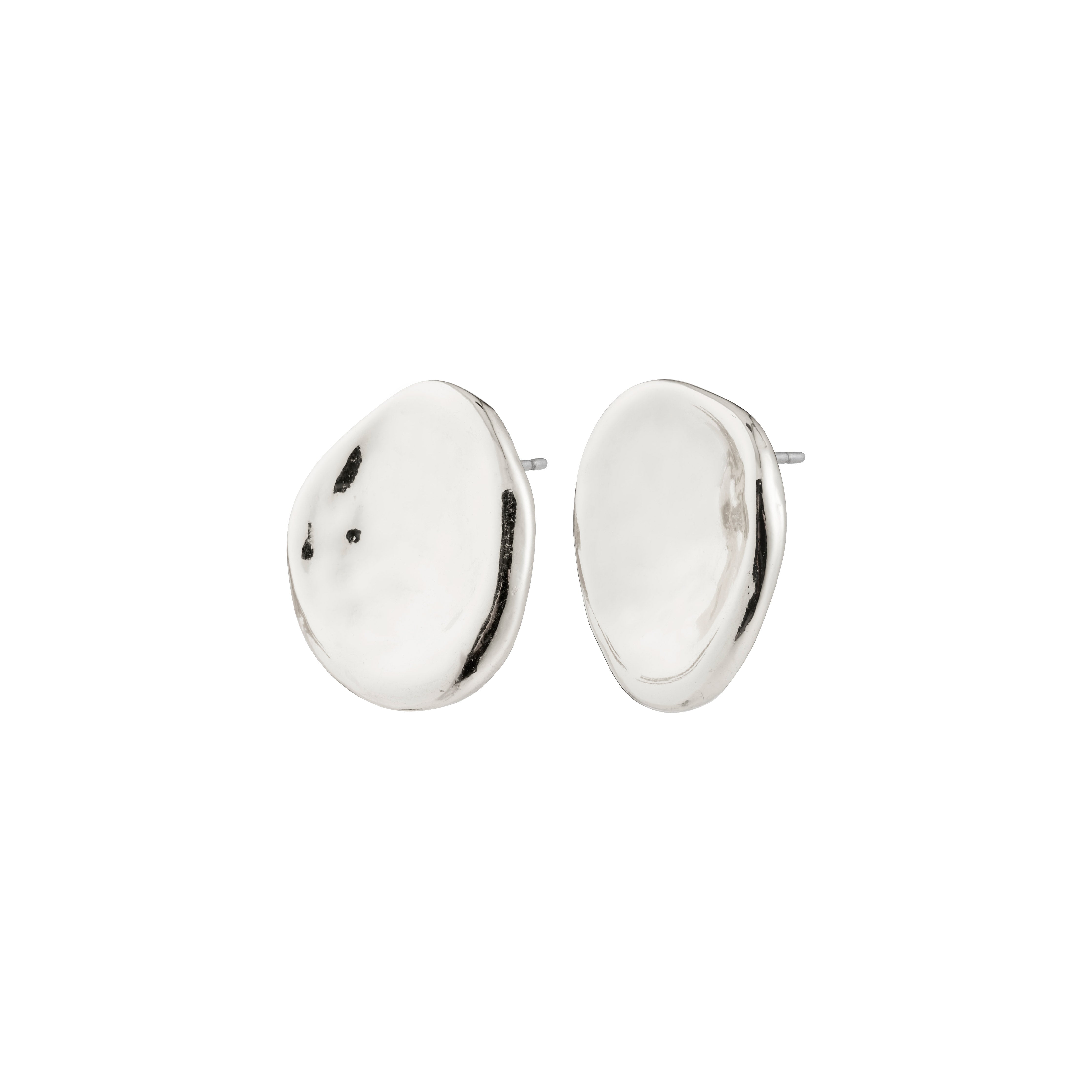 SPARKLE earrings silver-plated: Irregular pebble-shaped studs with organic texture, capturing light effortlessly, inspired by nature, made from 99% recycled materials for timeless, eco-friendly style.