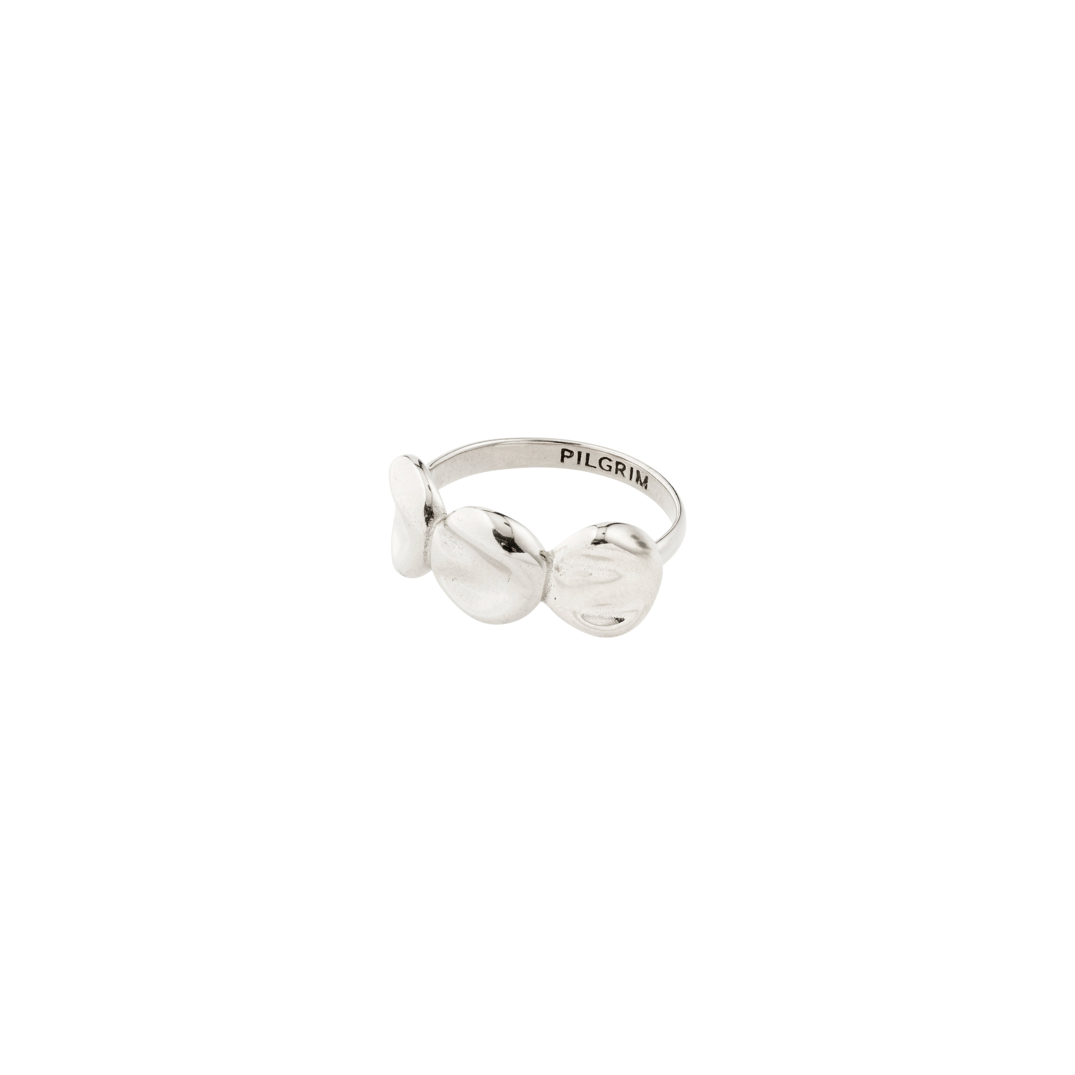 Silver-plated SPARKLE ring features three pebble-like shapes, creating a nature-inspired, light-reflecting design. Adjustable fit, crafted from 99% recycled materials.