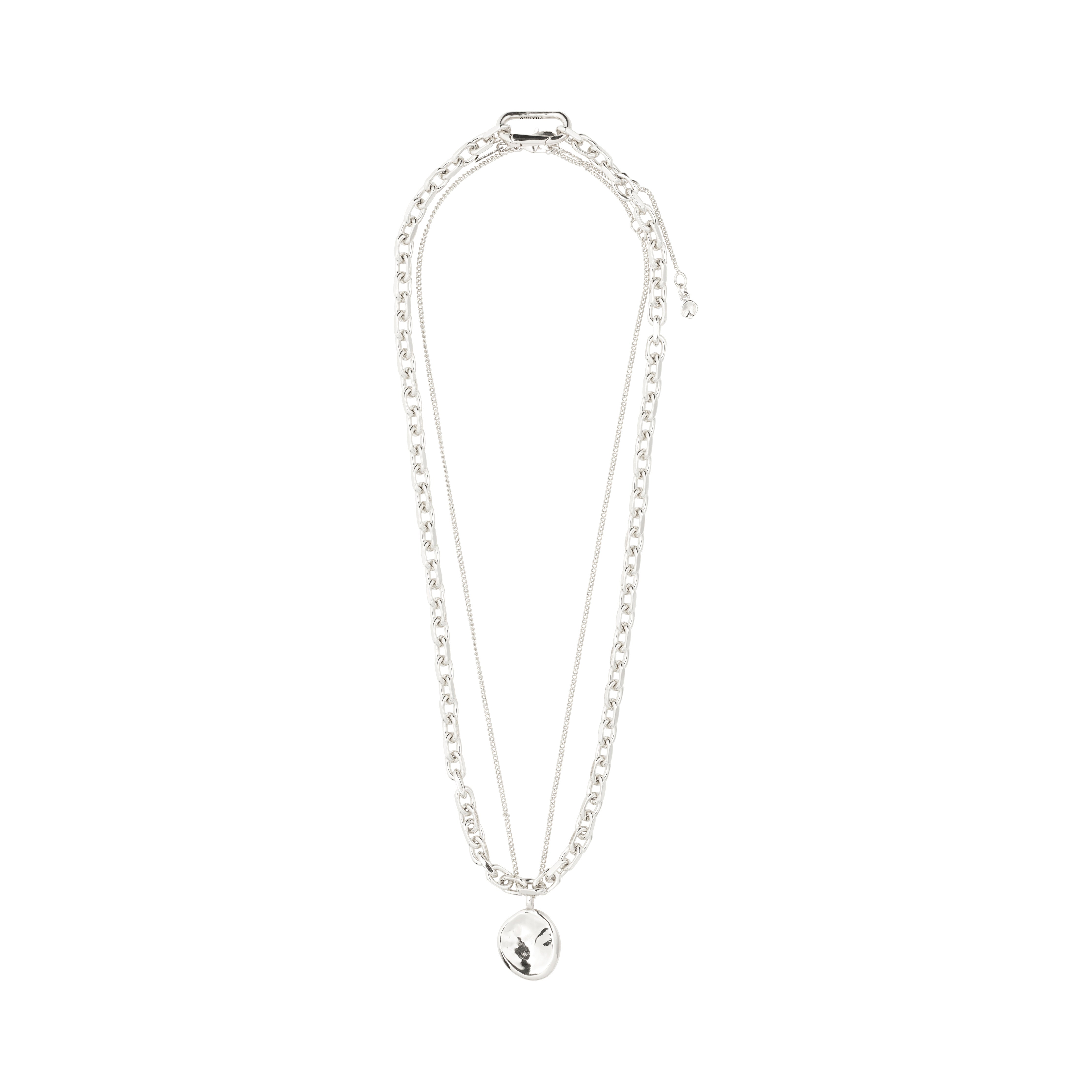 SPARKLE necklace 2-in-1 set, silver-plated, features a chunky chain-link and fine curb chain with a domed pendant, reflecting personal style and elegance.