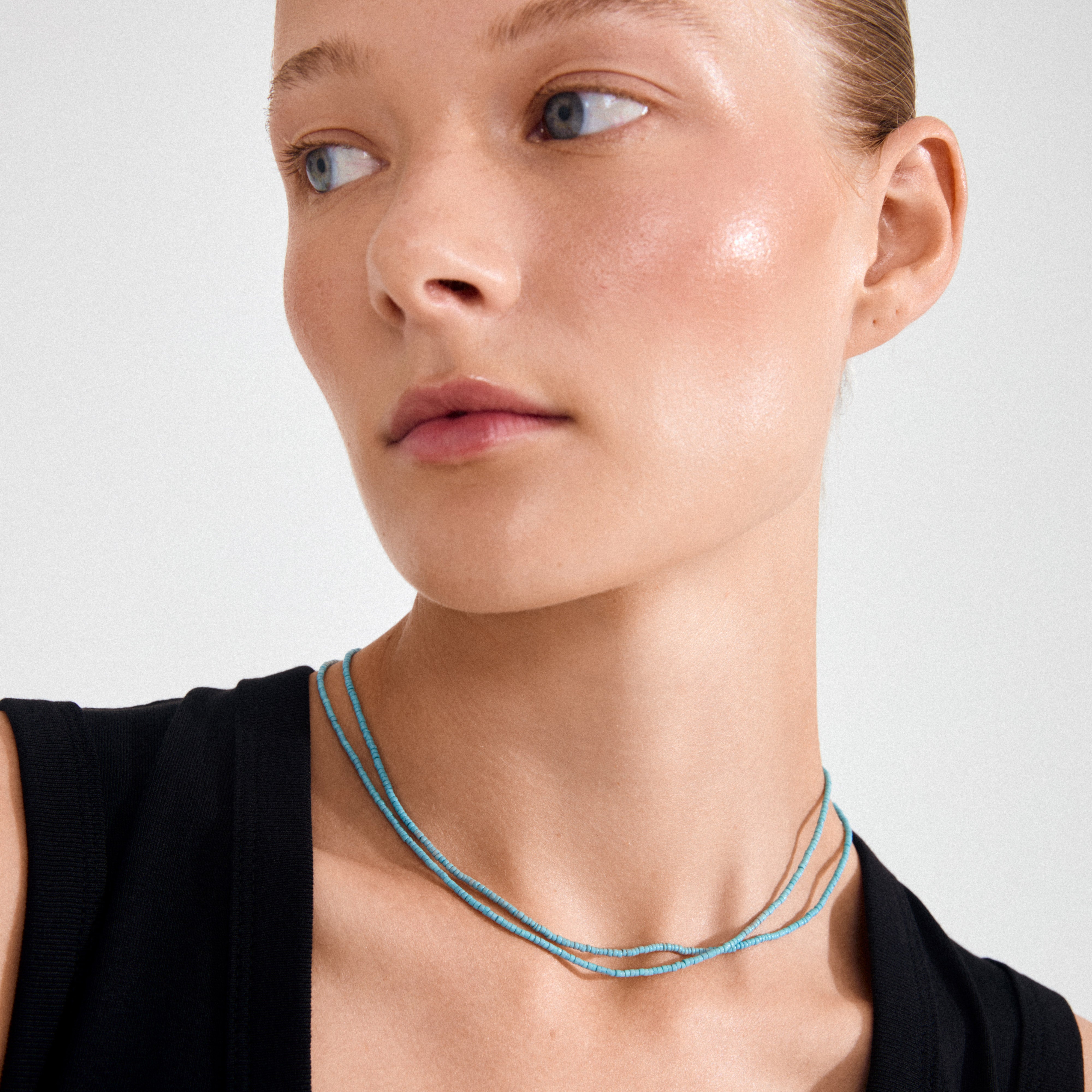 HAZE halsband 2-i-1 set, blå/guldpläterad