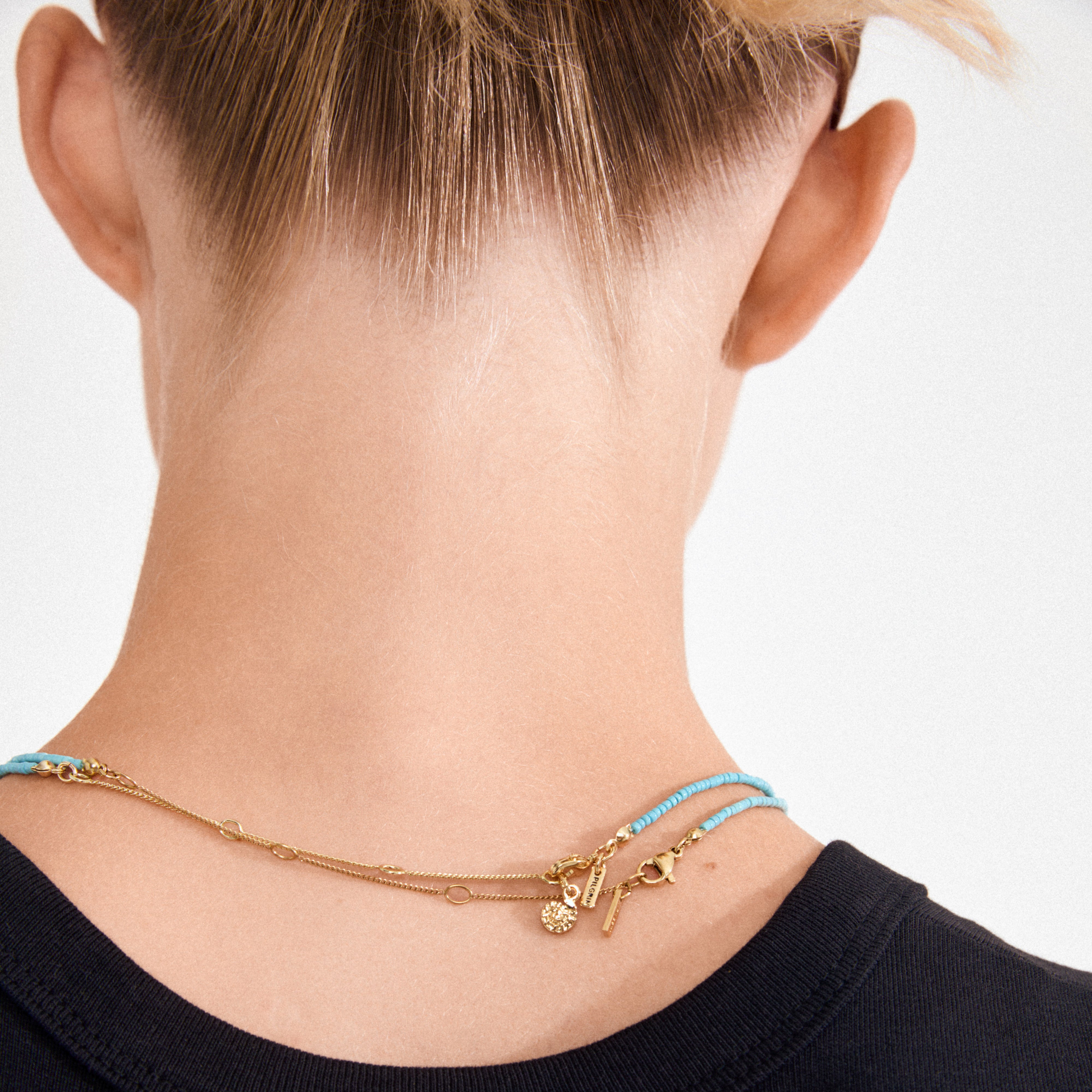 HAZE halsband 2-i-1 set, blå/guldpläterad