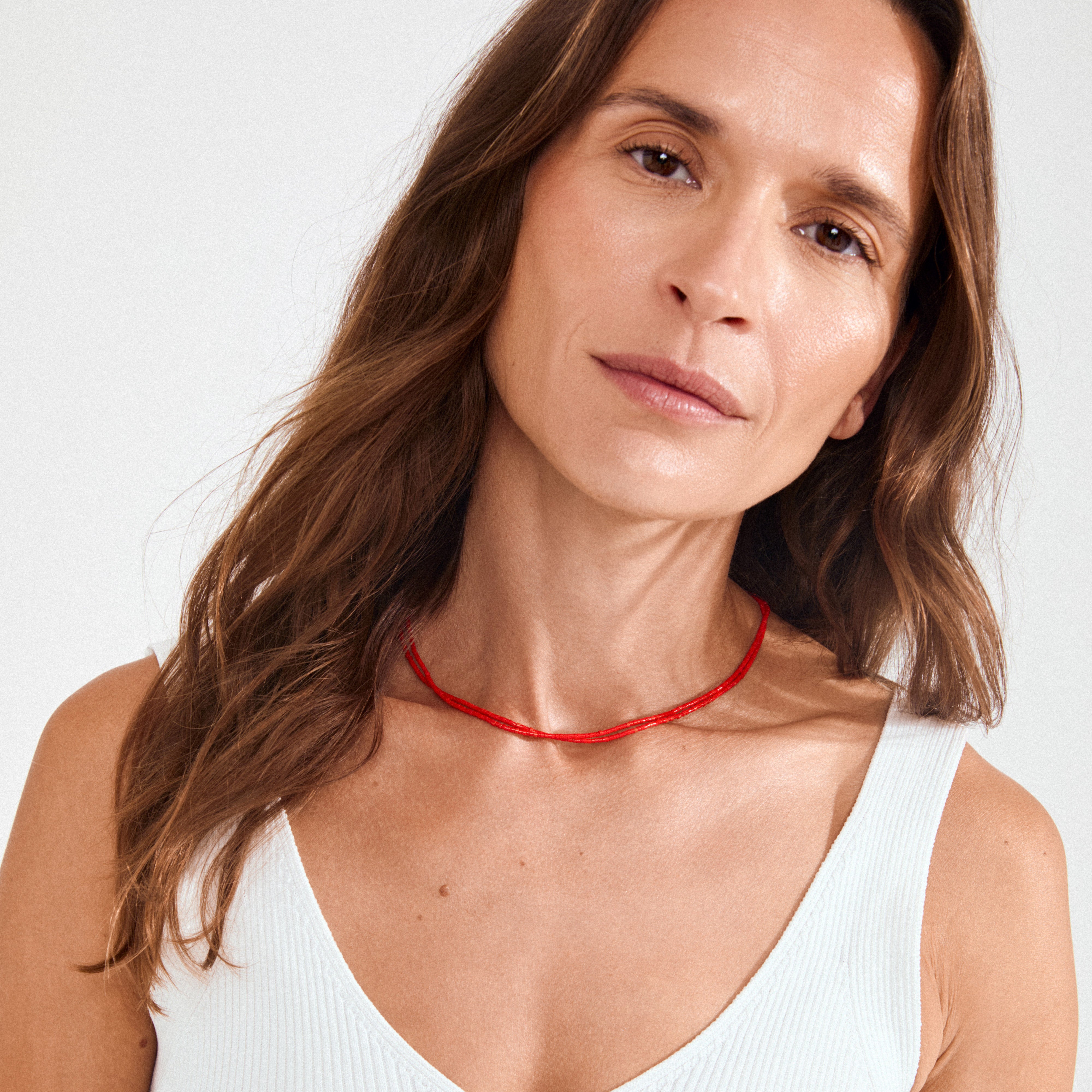 HAZE necklaces 2-in-1 set, red/silver-plated