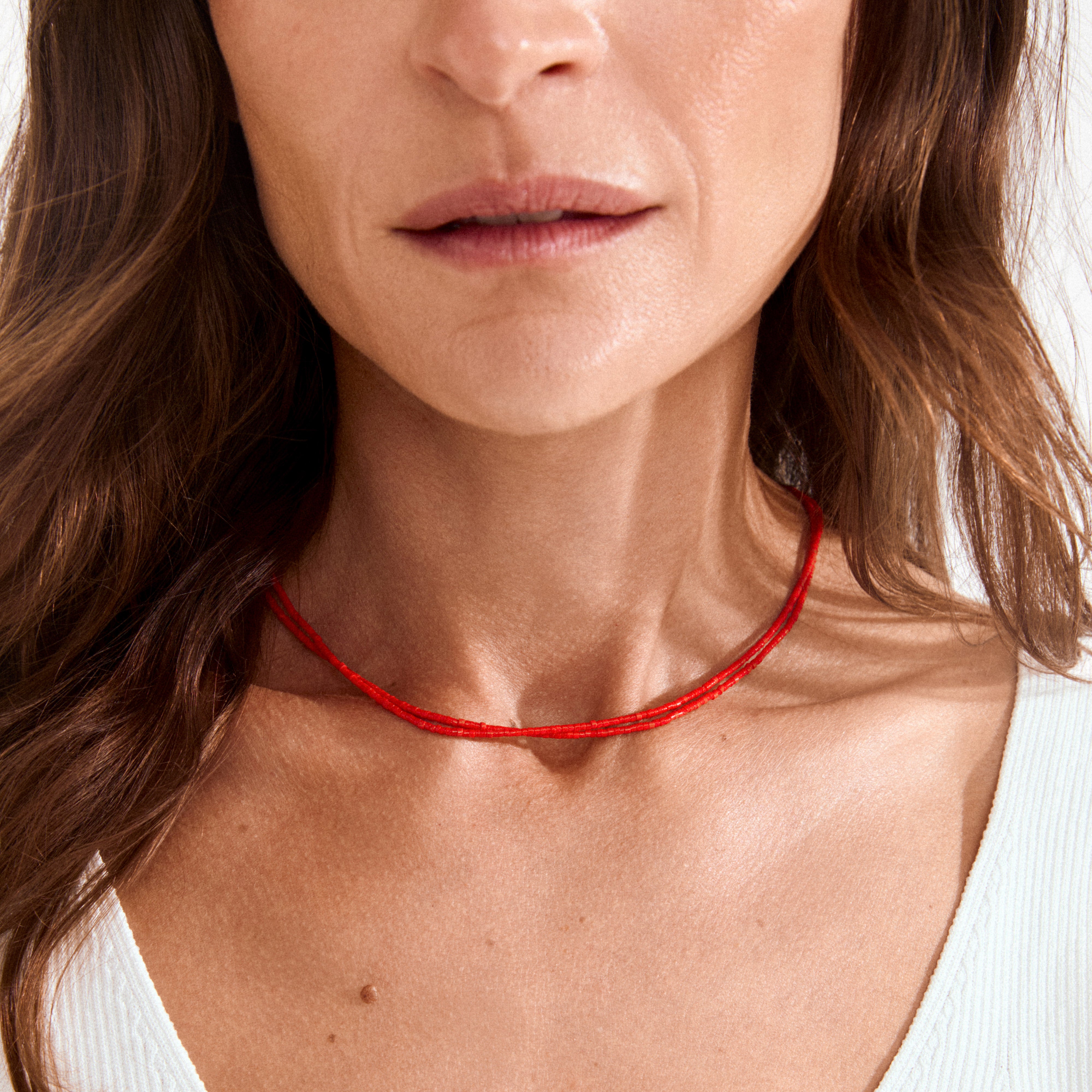 HAZE necklaces 2-in-1 set, red/silver-plated