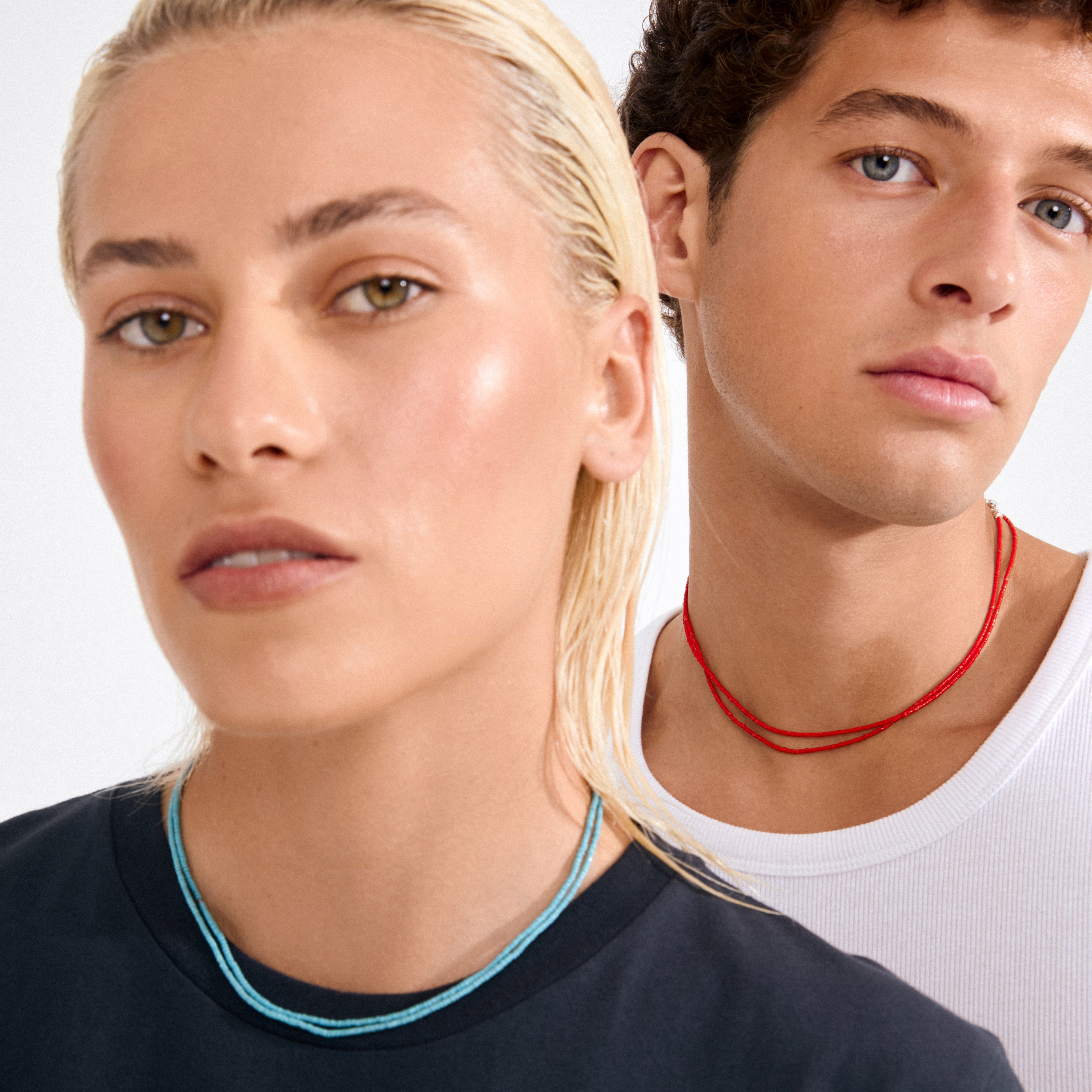 HAZE necklaces 2-in-1 set, red/silver-plated