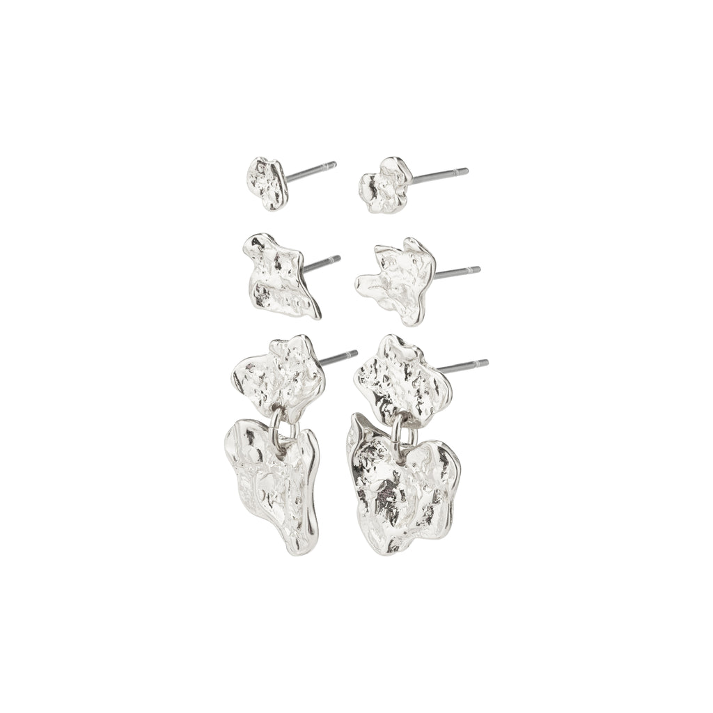 HORIZON earrings silver plated: A set of six silver-plated earrings for trendy ear curation, offering versatile styling possibilities from Pilgrim's Scandinavian-inspired collection.