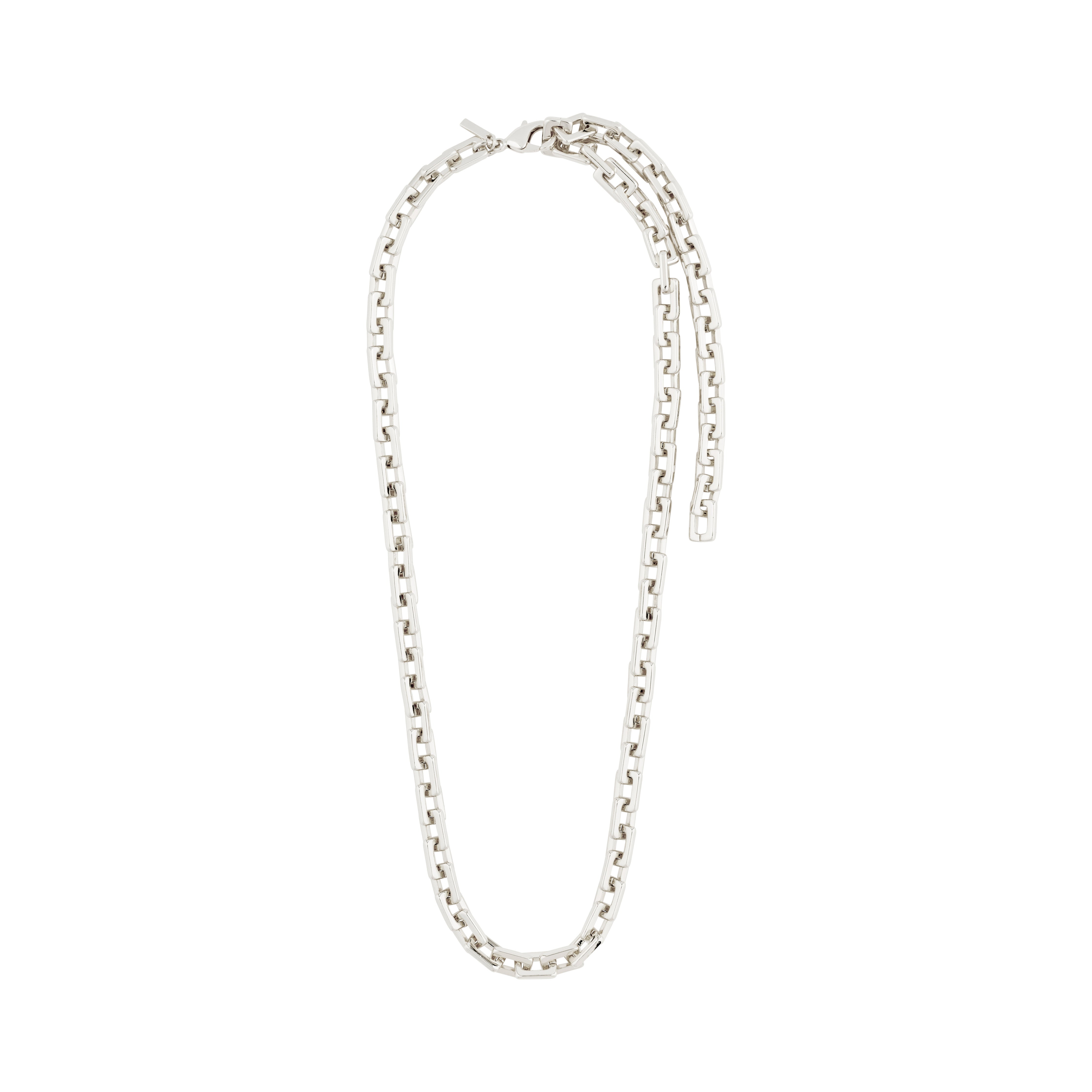 FEEL necklace silver-plated with shiny links, 55 cm cable chain by Pilgrim, crafted from 98% recycled materials, offering an edgy, urban fashion accessory.
