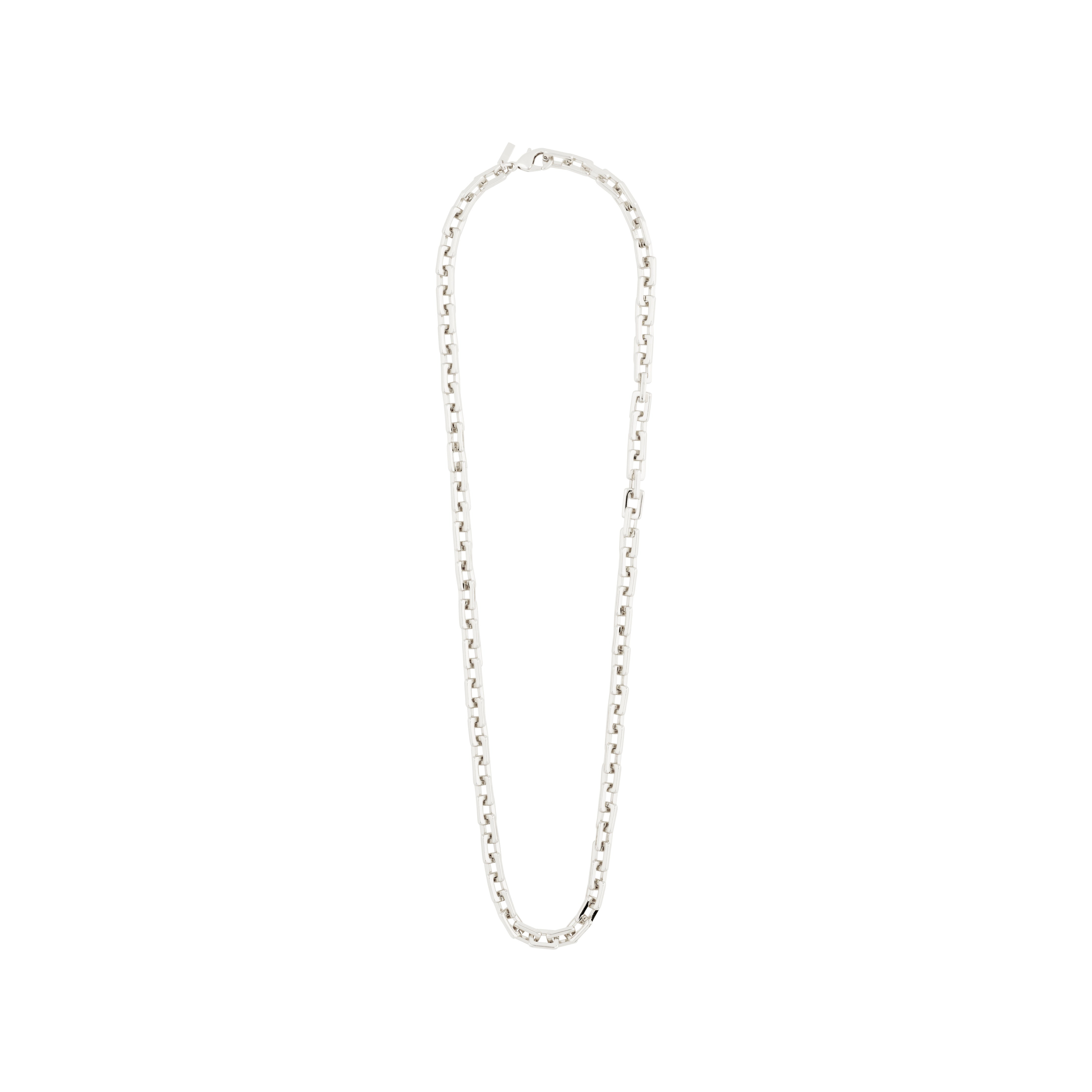 FEEL necklace silver-plated, featuring a 55 cm cable chain with shiny edged links, offering an edgy, urban look. Crafted from over 98% recycled materials.