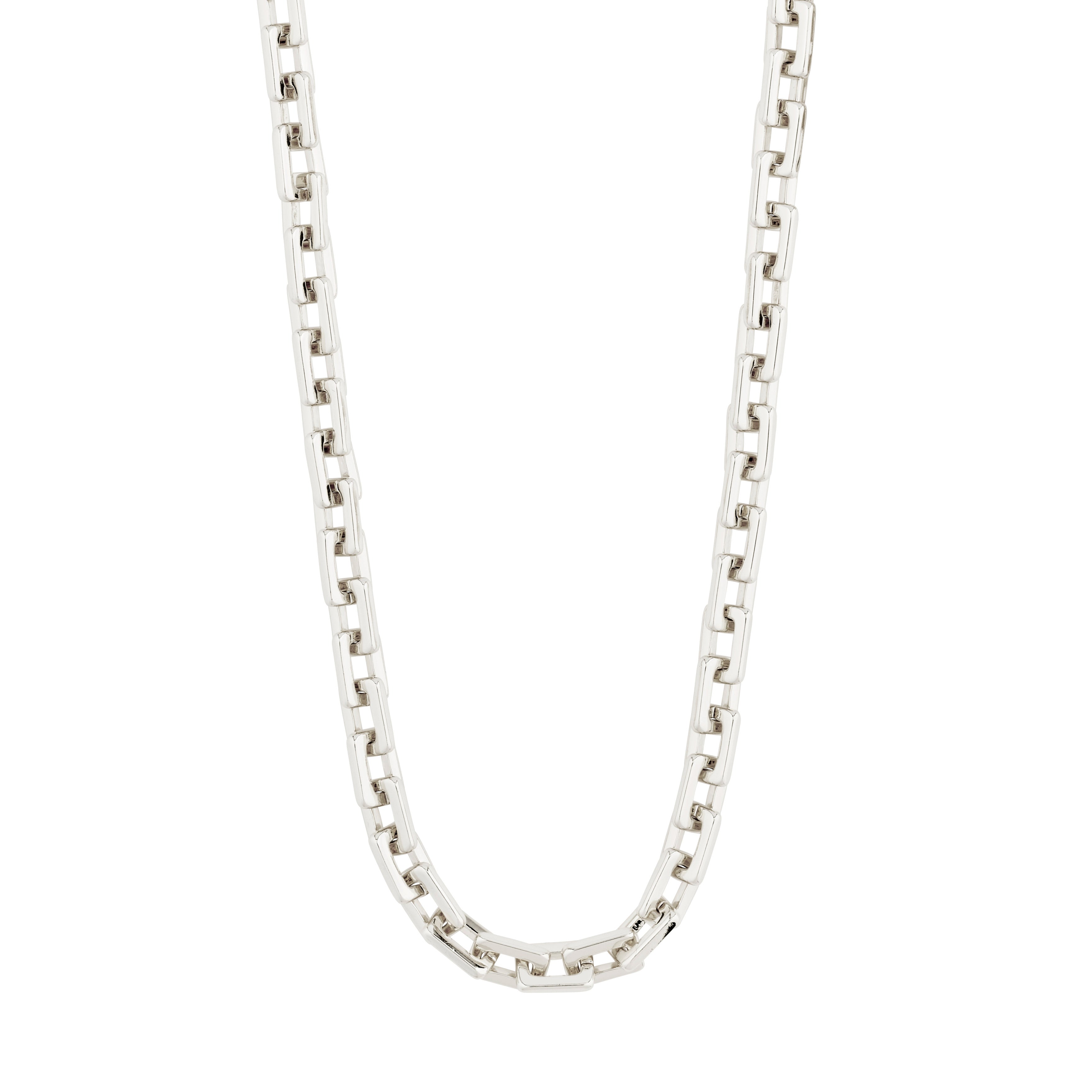 FEEL necklace silver-plated by Pilgrim, featuring a 55 cm shiny-edged cable chain, offering an edgy, urban style made with 98% recycled materials.