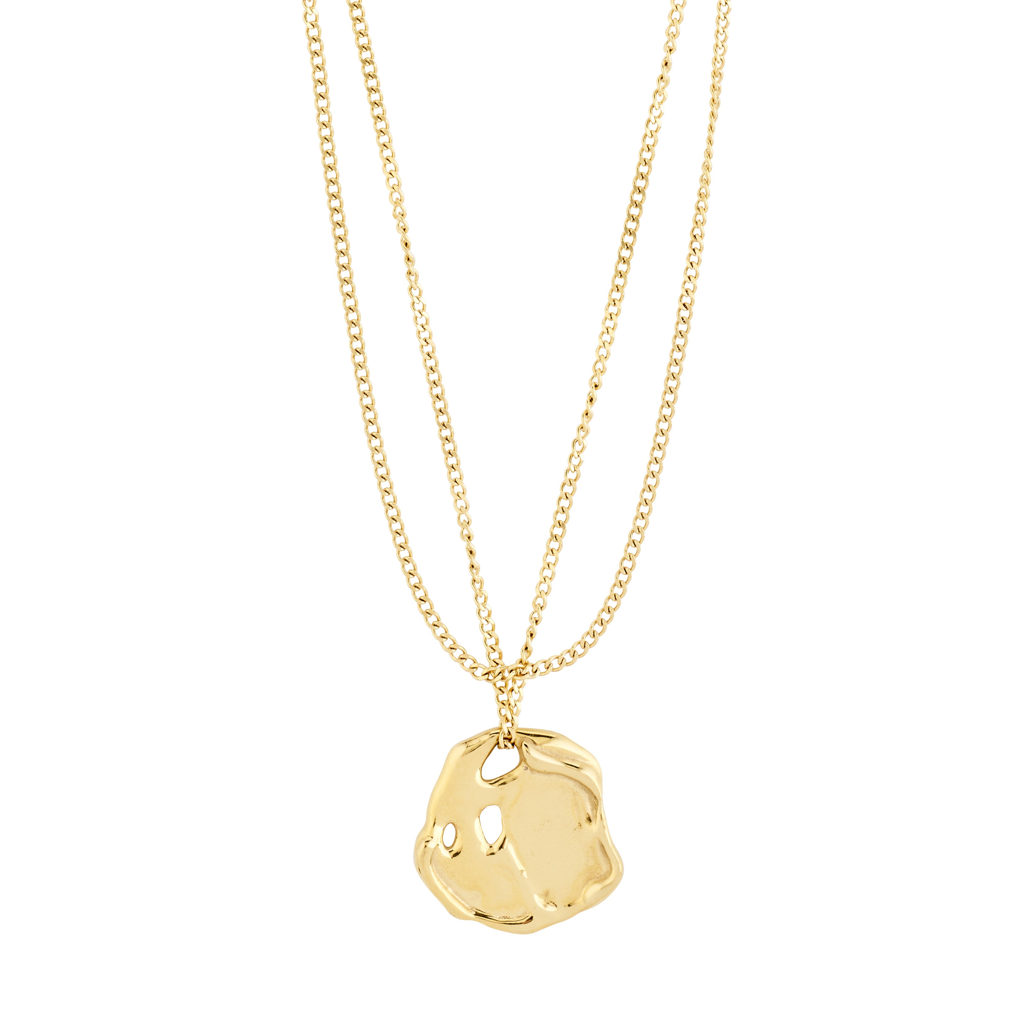 DAWN necklaces, 2-in-1 set, gold-plated, featuring a unique coin pendant with a melting design, perfect for layering and stylish summer adventures.