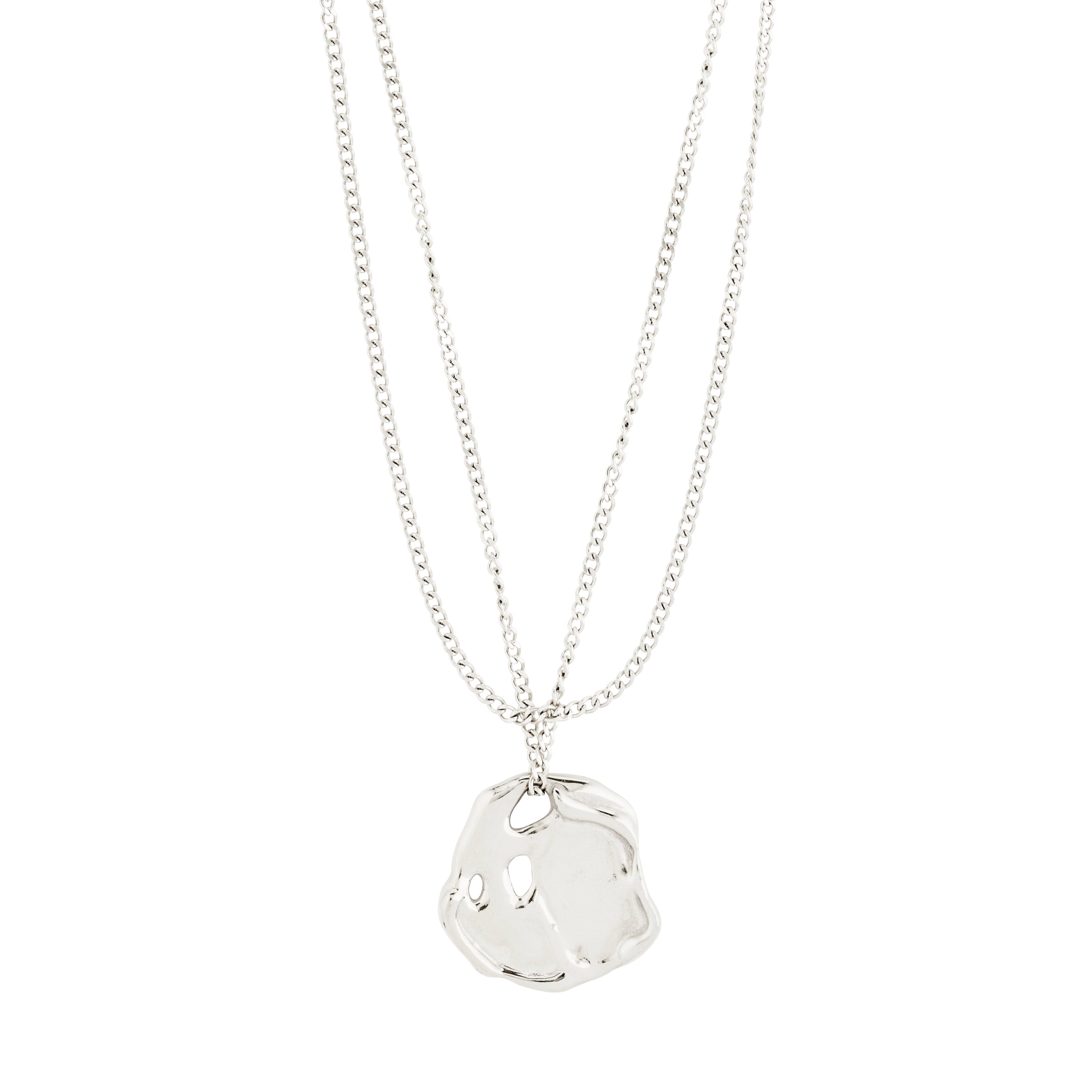DAWN necklace, 2-in-1 set, silver-plated features a sleek curb chain with a unique melting coin pendant, perfect for achieving a layered, sophisticated look.