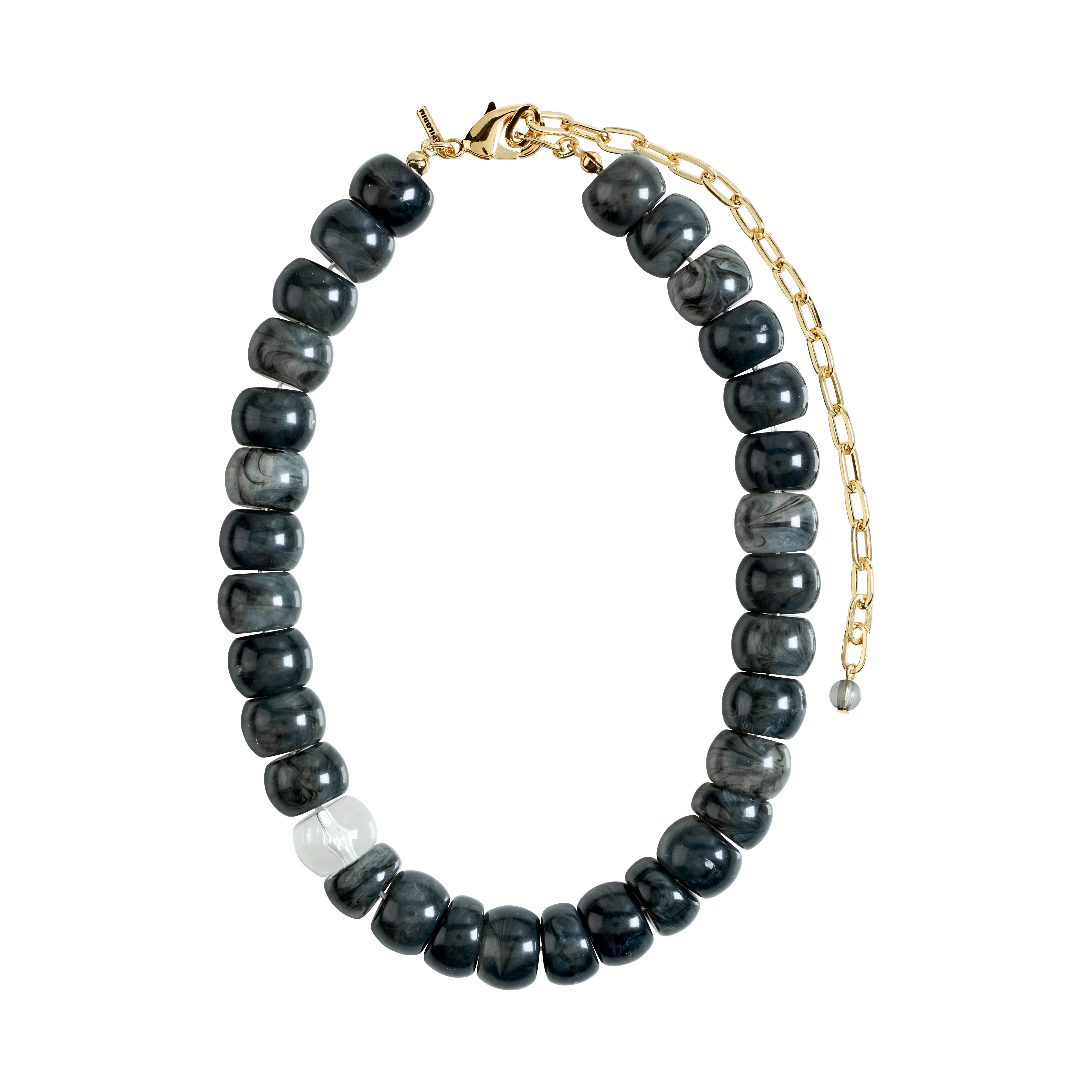 ECLIPSE necklace grey/gold-plated features chunky dark grey beads and a gold chain, embodying effortless style and versatility for any occasion.