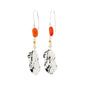 ECLIPSE earrings silver-plated with orange and white beads, featuring organic pendants inspired by nature, and a red Agate stone for a bohemian touch.