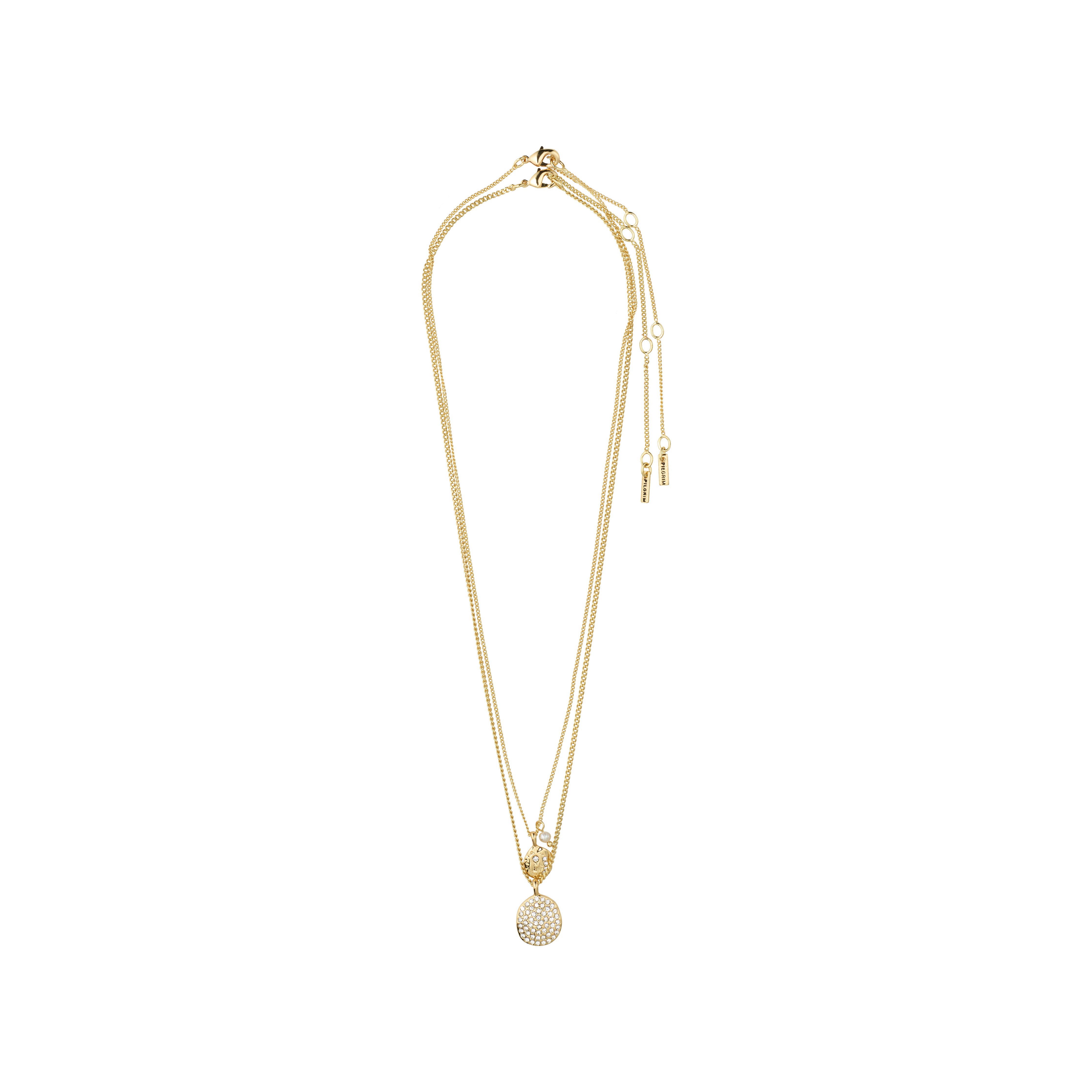 SHIFT necklace 2-in-1 set features gold-plated layered chains with crystal-studded pendants and an adjustable clasp, perfect for a boho-chic layered look.