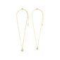 SHIFT necklace 2-in-1 set, gold-plated, features delicate chains with crystal-studded and pearl-adorned pendants, perfect for layering. Ideal for a stylish, boho-inspired look.