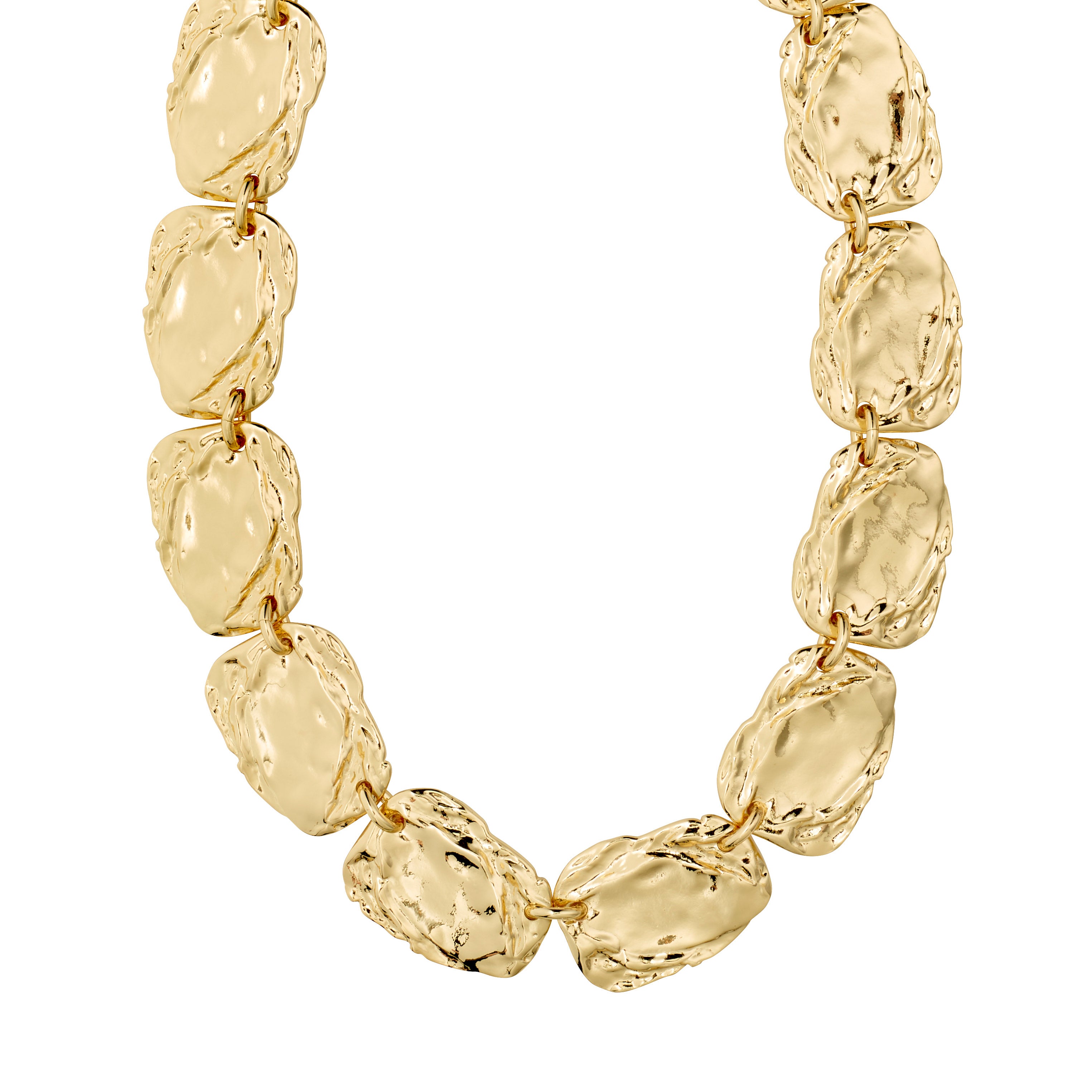 SHIFT necklace gold-plated, featuring chunky, irregular gold nugget beads, exudes a raw, rustic elegance. A statement piece for glam nights or casual layering.