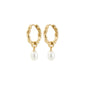 SHIFT pearl earrings gold-plated: Small textured gold hoops with removable teardrop-shaped freshwater pearls, offering versatility for a minimalist or boho style.