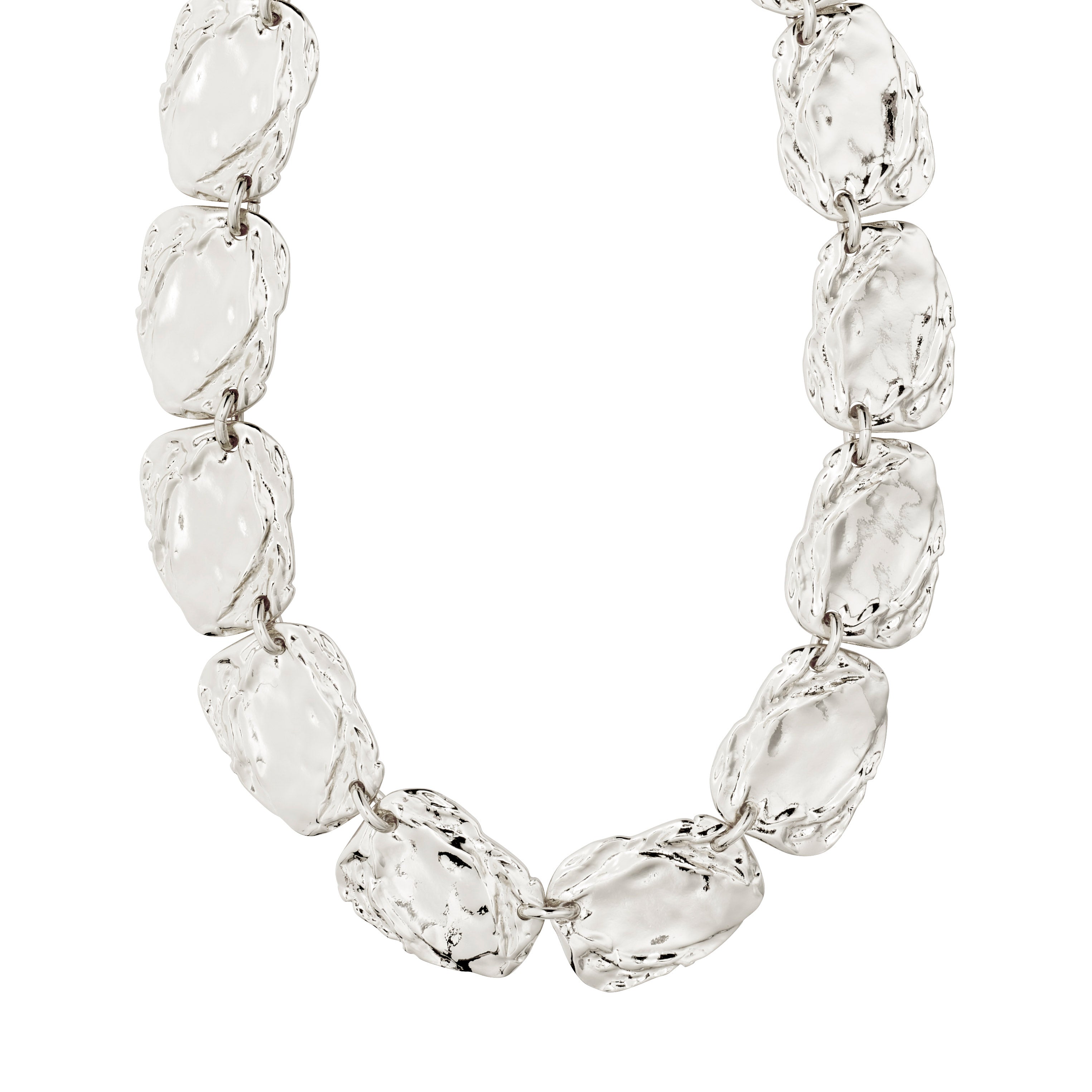 SHIFT necklace silver-plated, featuring chunky, irregular nugget links forming a bold, continuous chain, perfect for stylish, confident looks. Measures 38 cm with 12 cm extension.