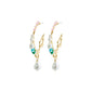 FORCE large hoop earrings in white and gold-plated design featuring genuine freshwater pearls, turquoise, and South African jade with bohemian-style gold-plated details.